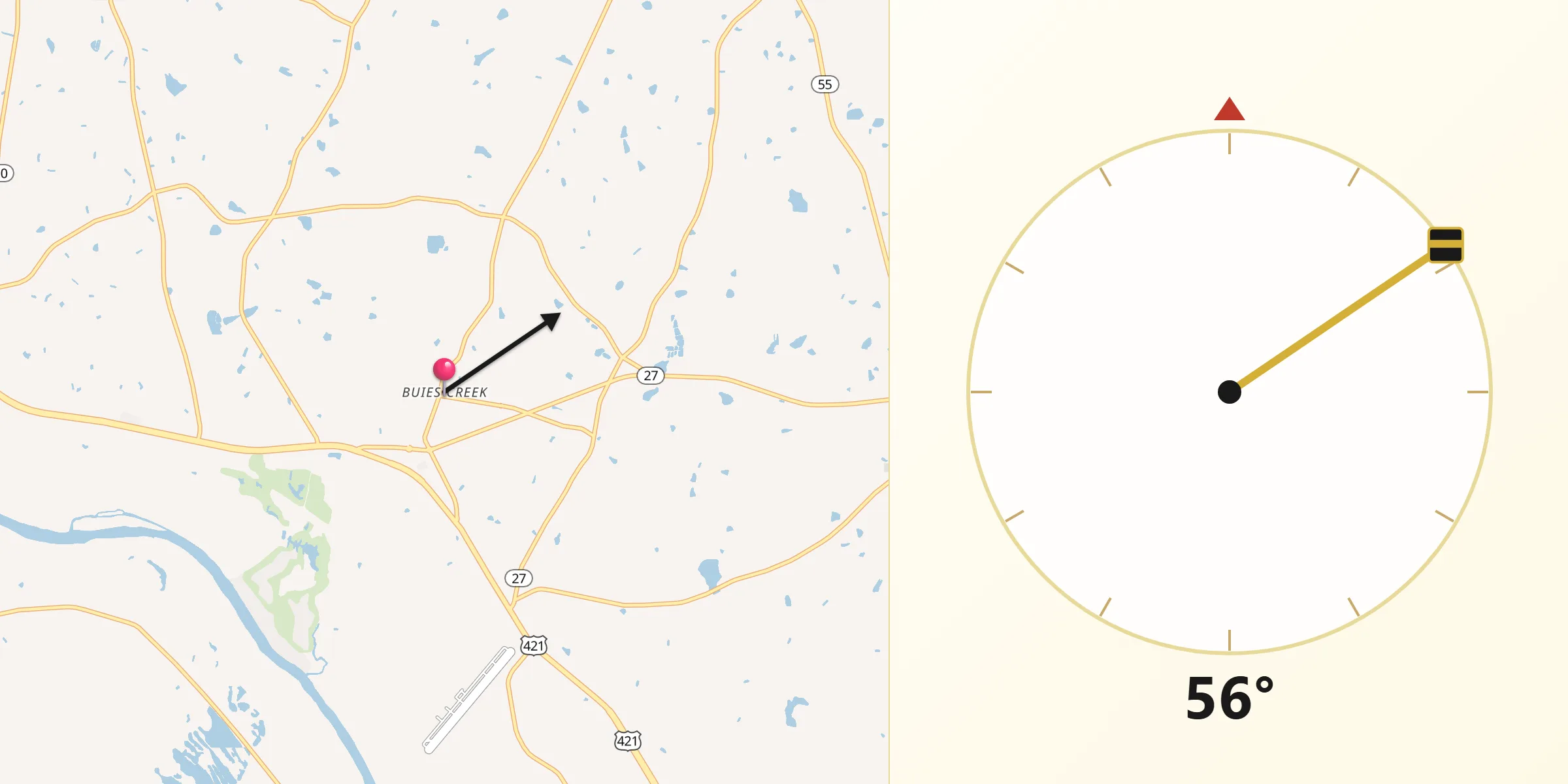 Qibla Direction from Buies Creek
