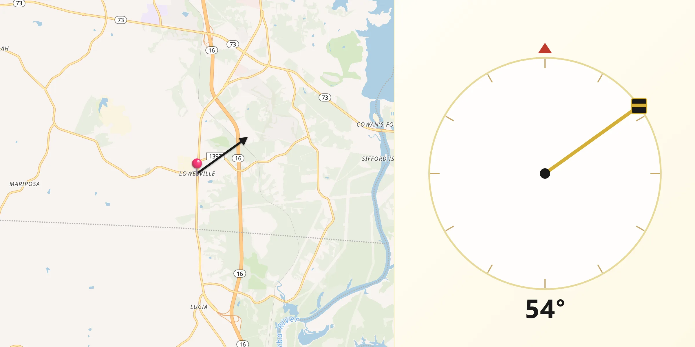 Qibla Direction from Lowesville