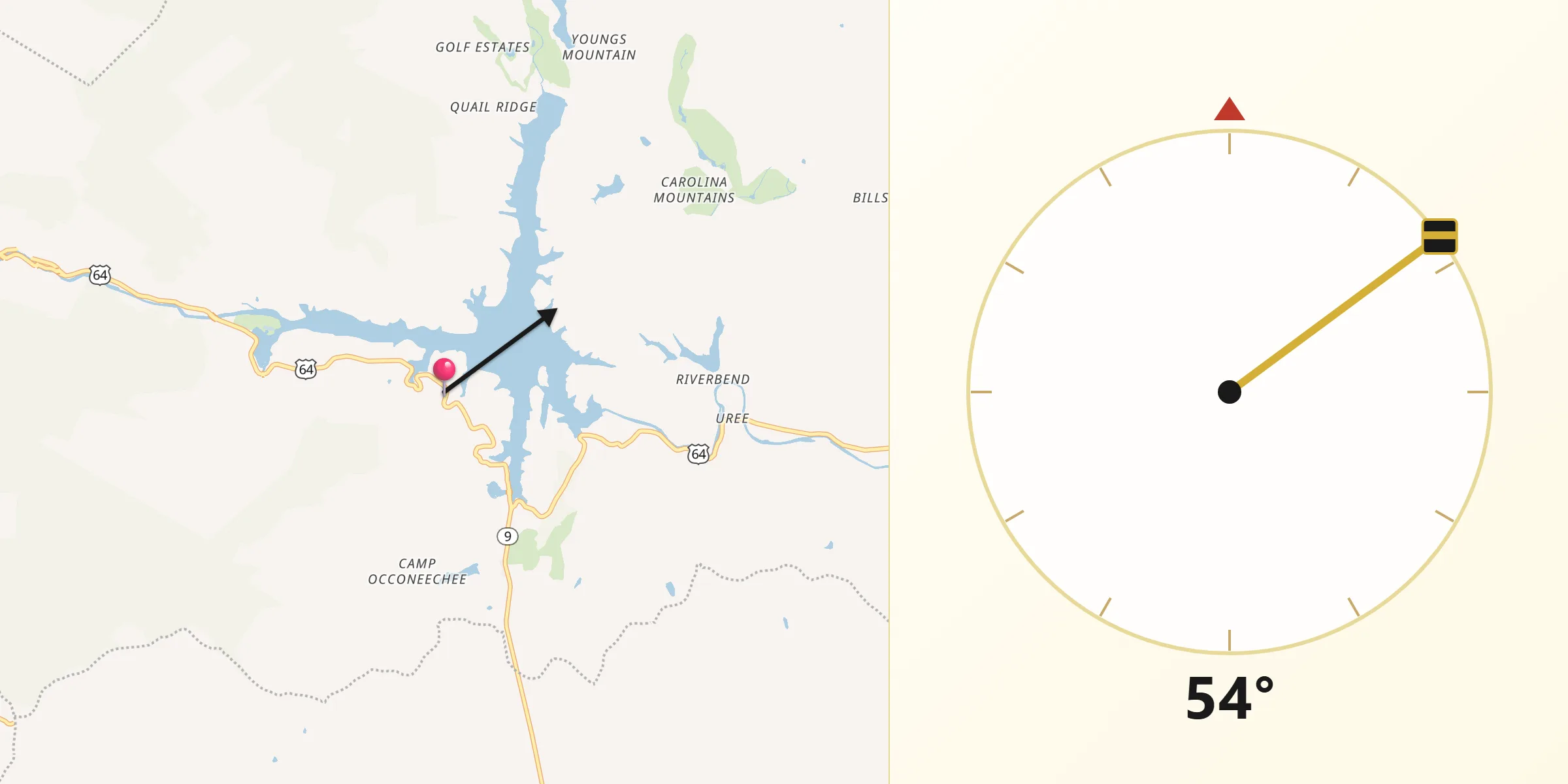 Qibla Direction from Lake Lure