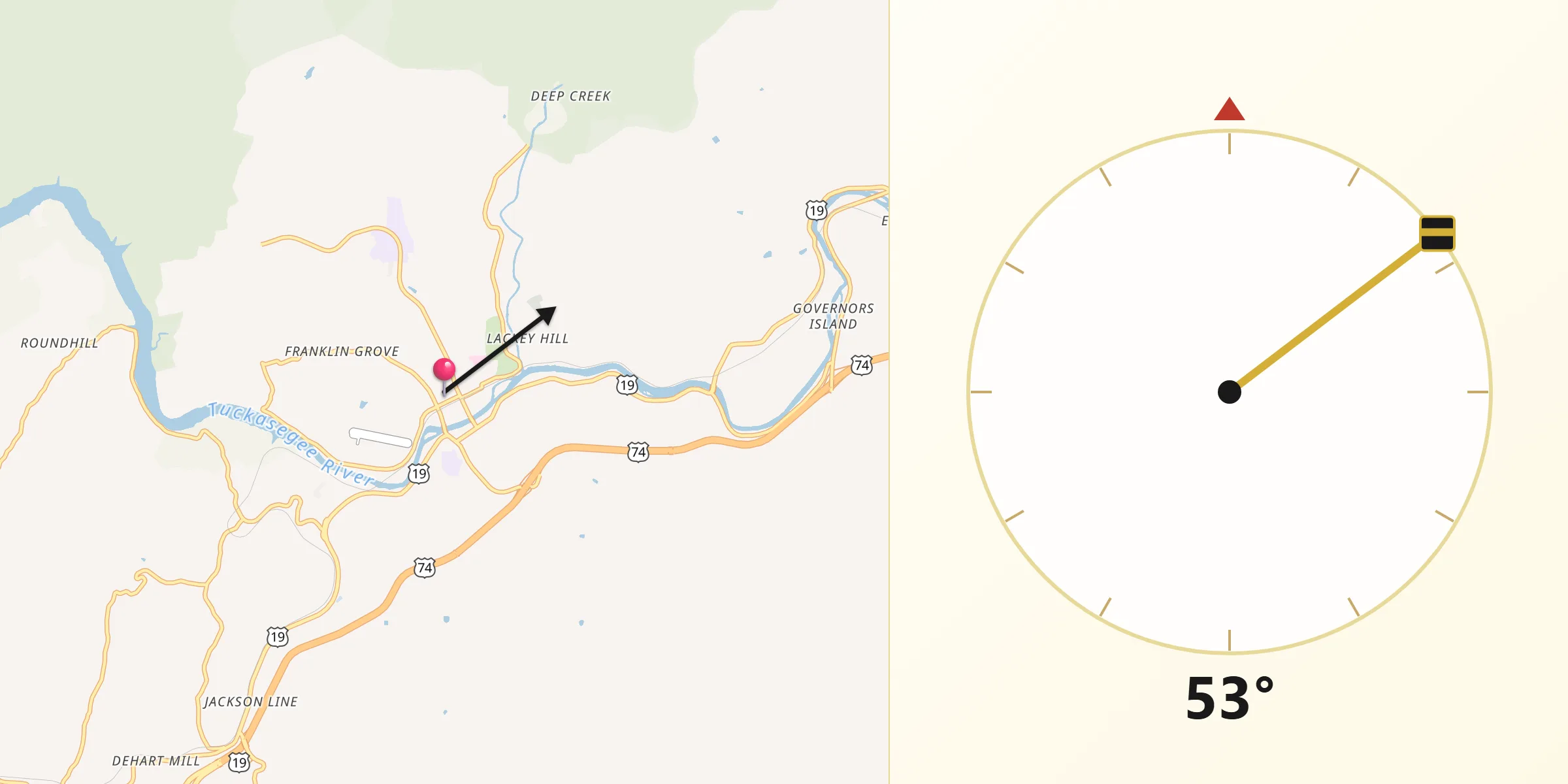 Qibla Direction from Bryson City