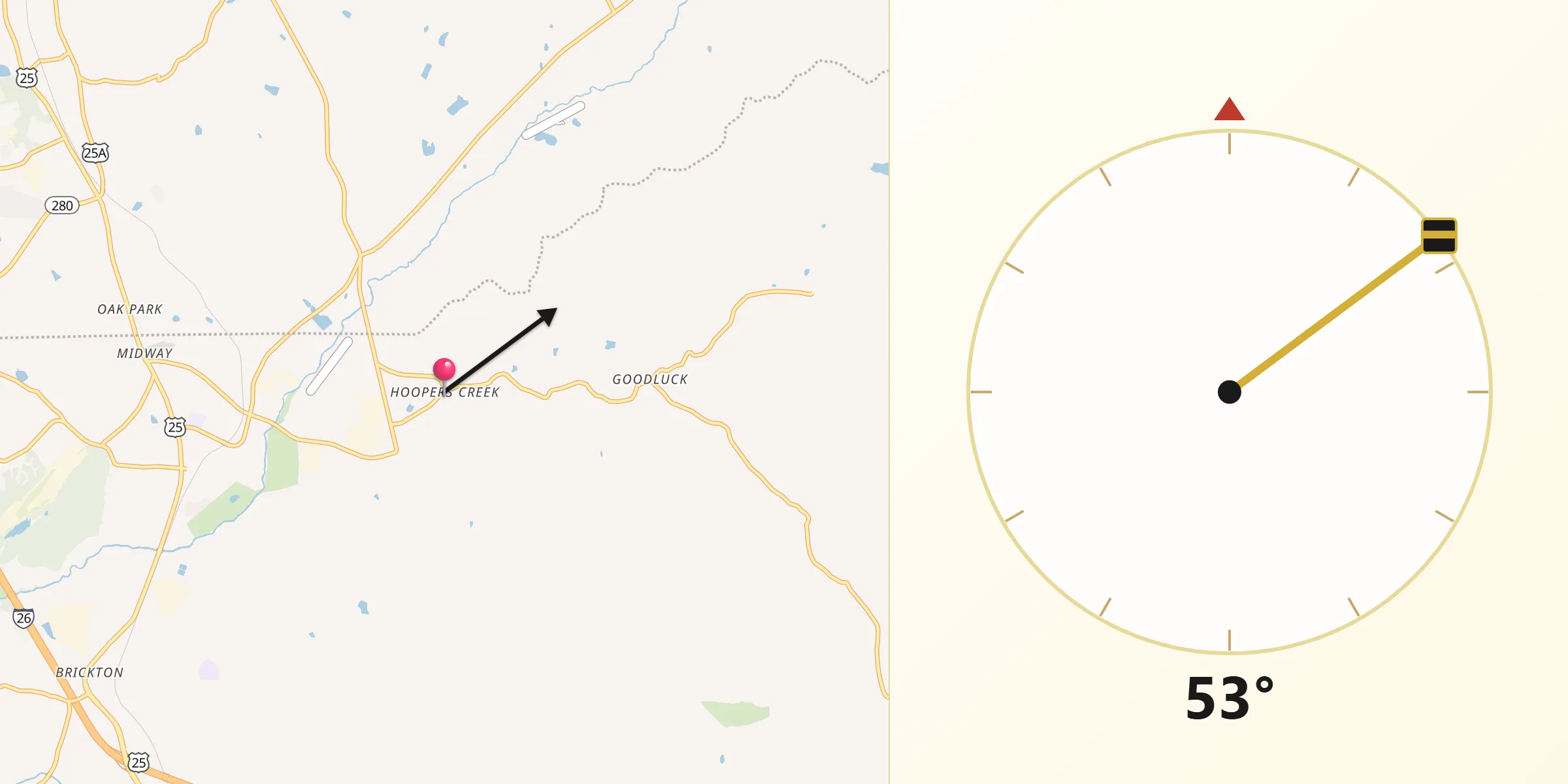 Qibla Direction from Hoopers Creek