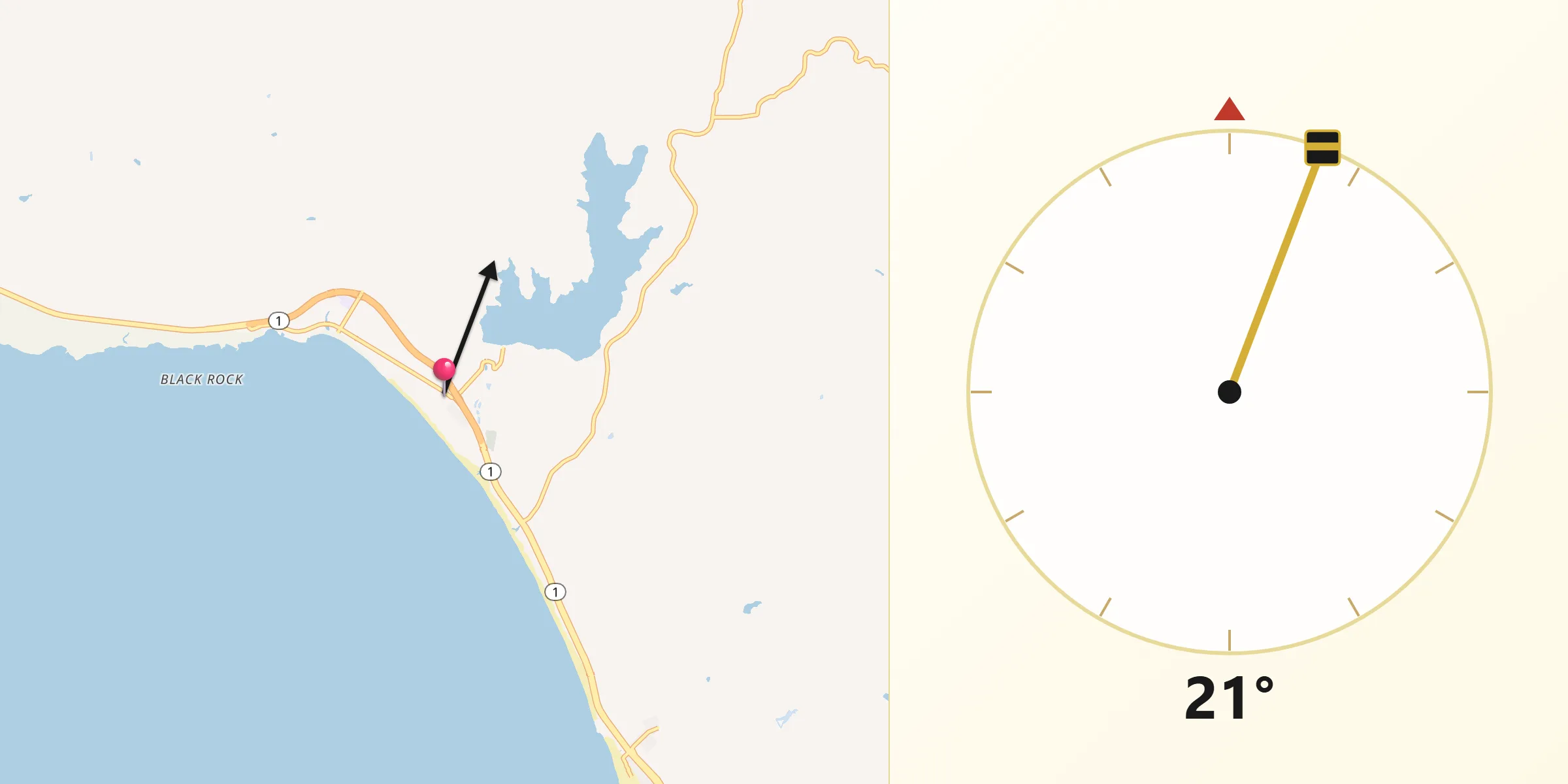 Qibla Direction from Cayucos