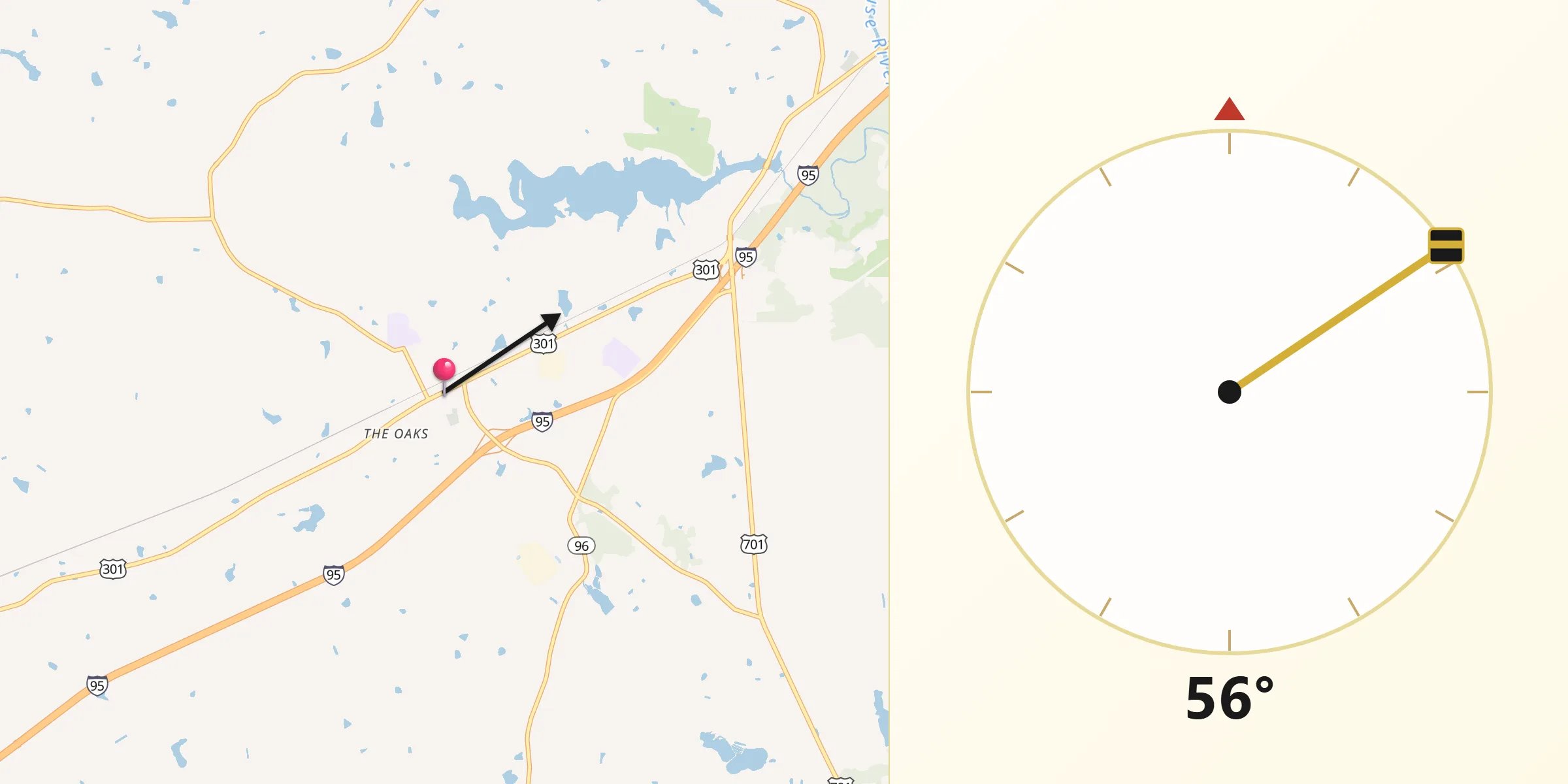 Qibla Direction from Four Oaks
