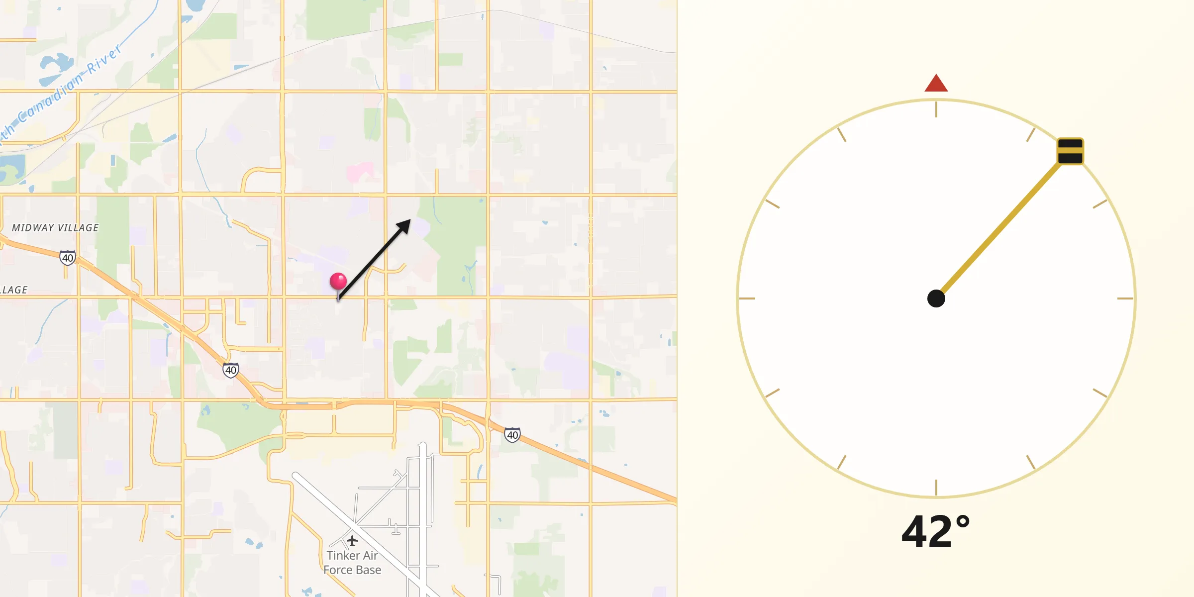Qibla Direction from Midwest City