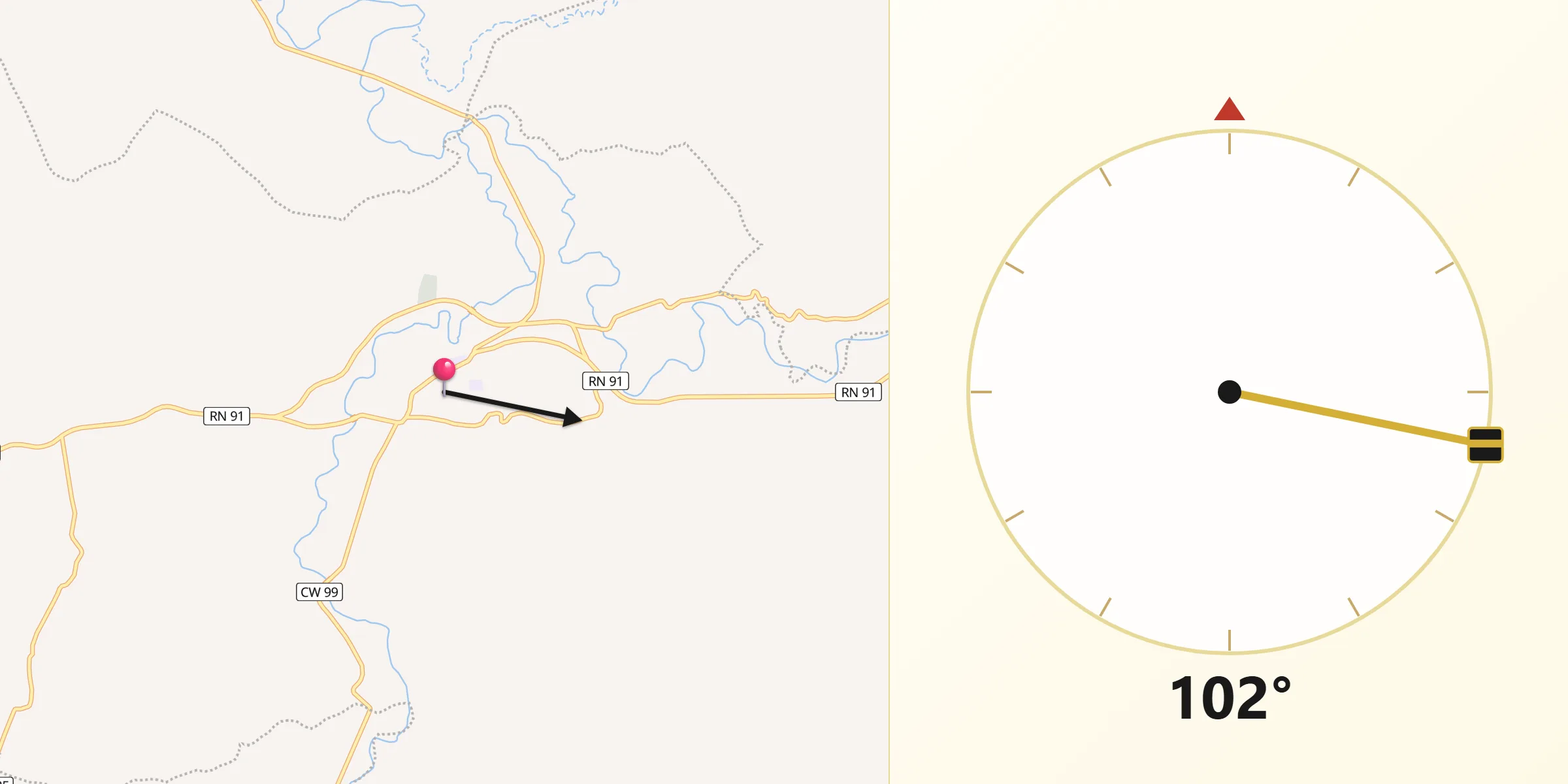 Direction vers la Qibla depuis Oued el Abtal