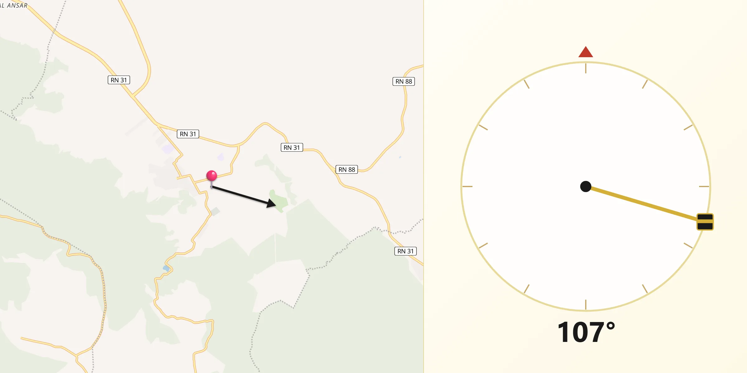 Direction vers la Qibla depuis Tazoult-Lambese