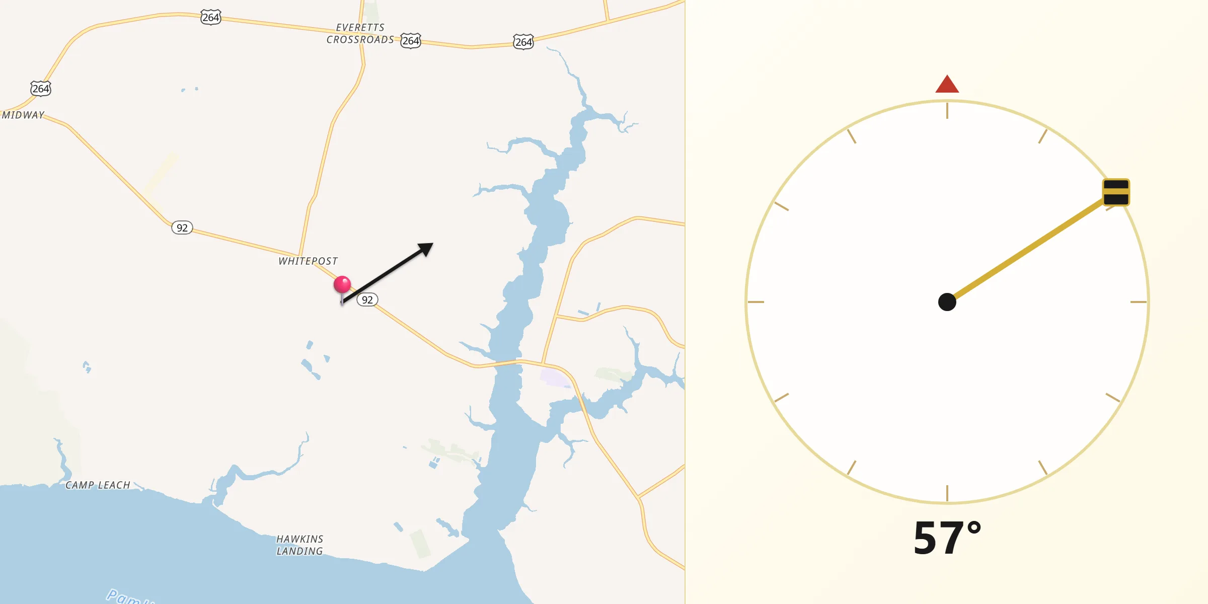 Qibla Direction from Beaufort County