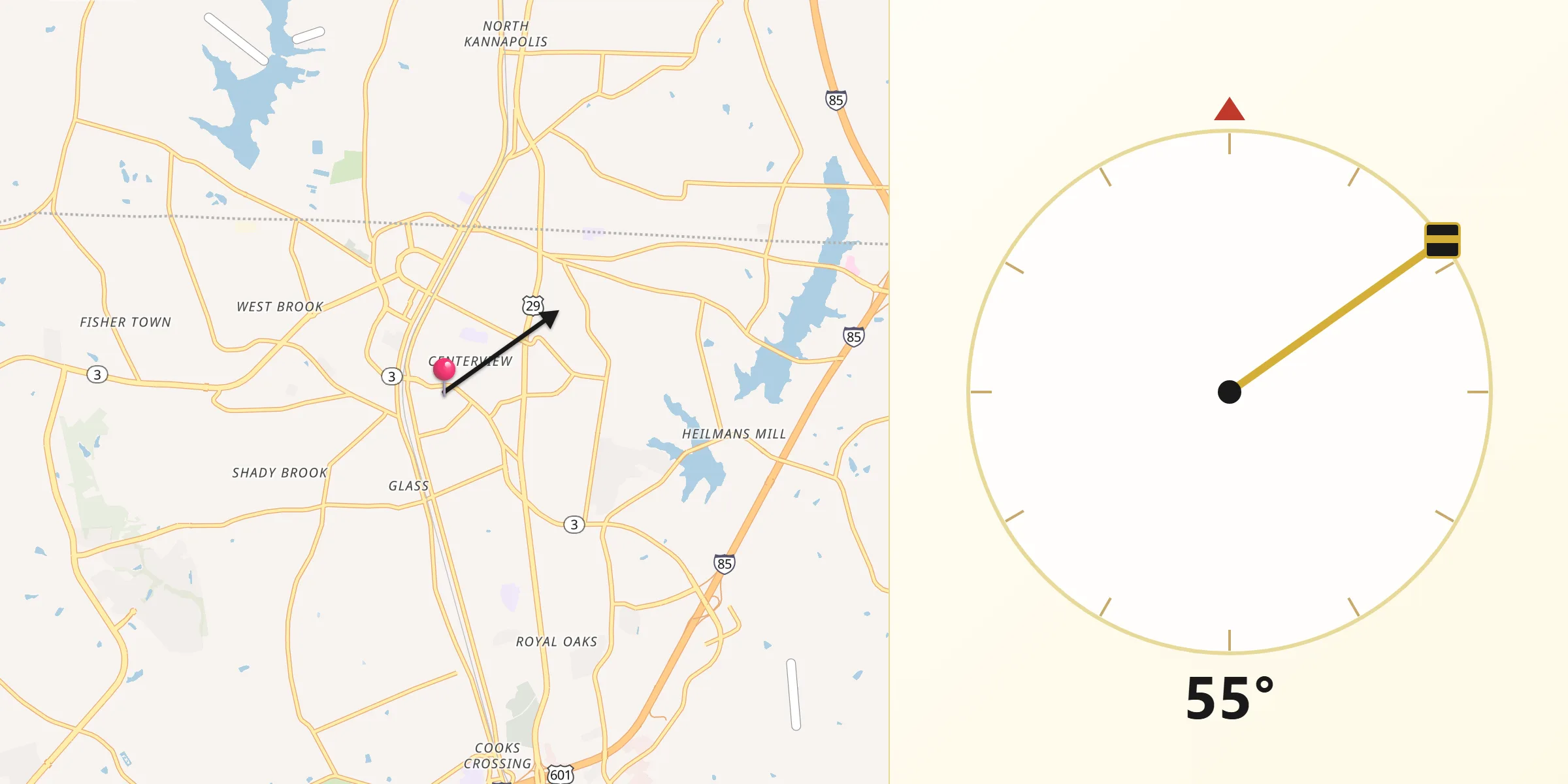 Qibla Direction from Kannapolis