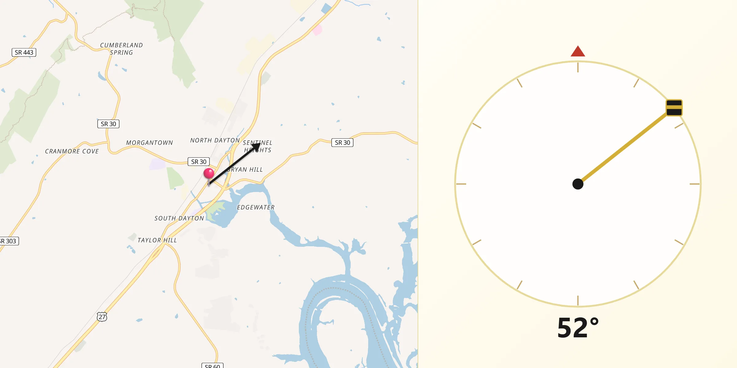 Dirección de la Qibla desde Dayton