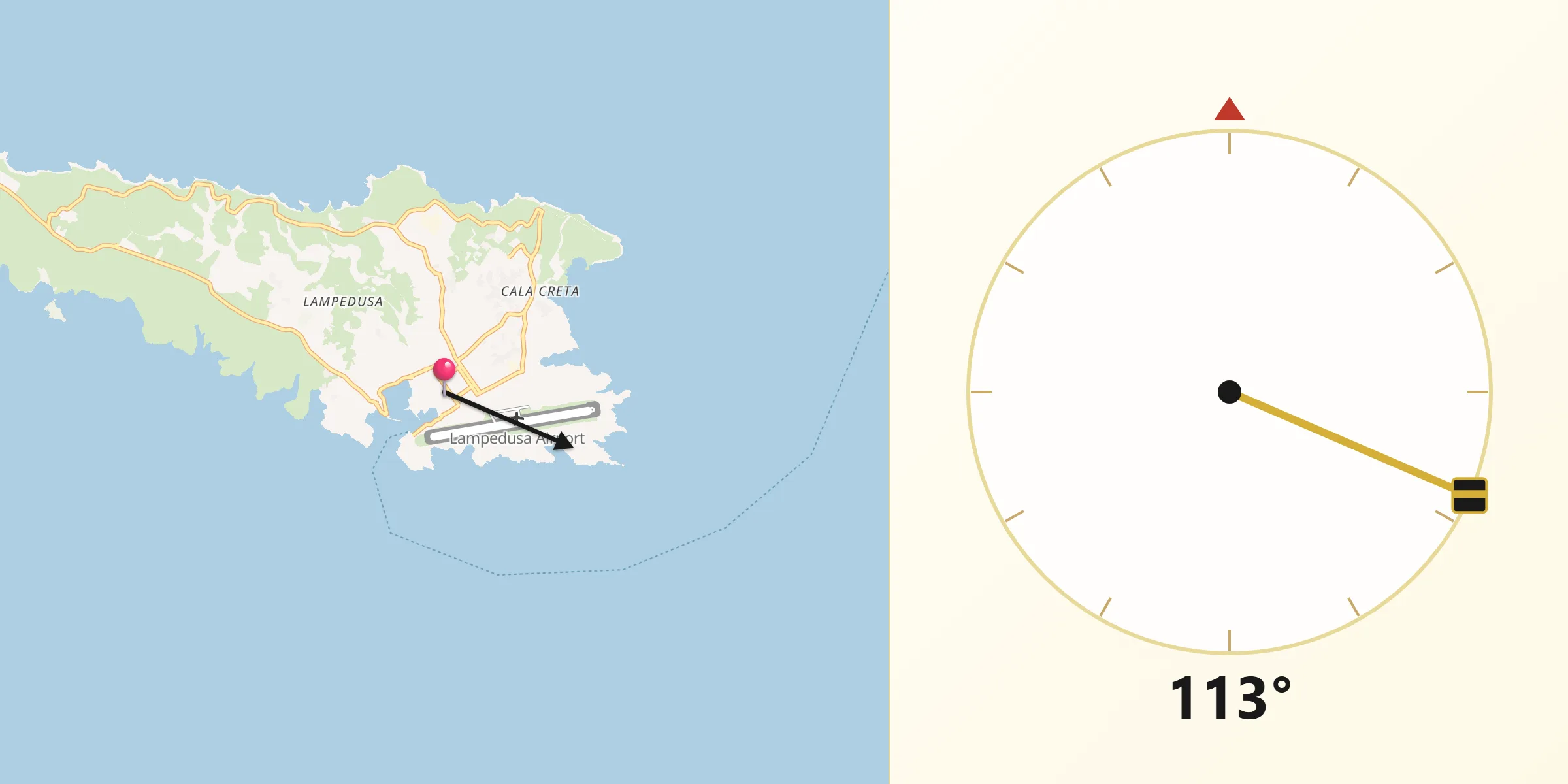 Direzione della Qibla da Lampedusa