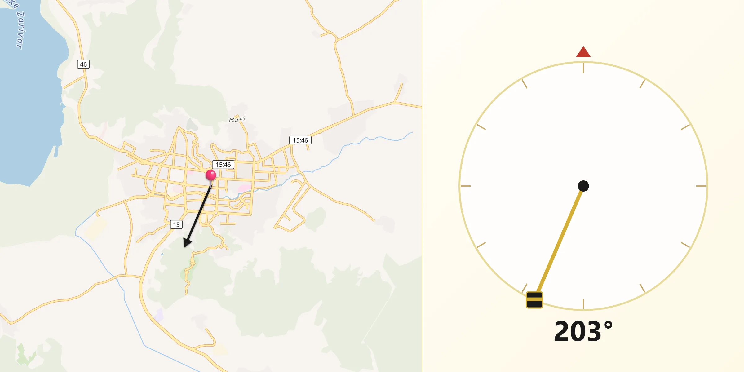 Direction vers la Qibla depuis Marivan