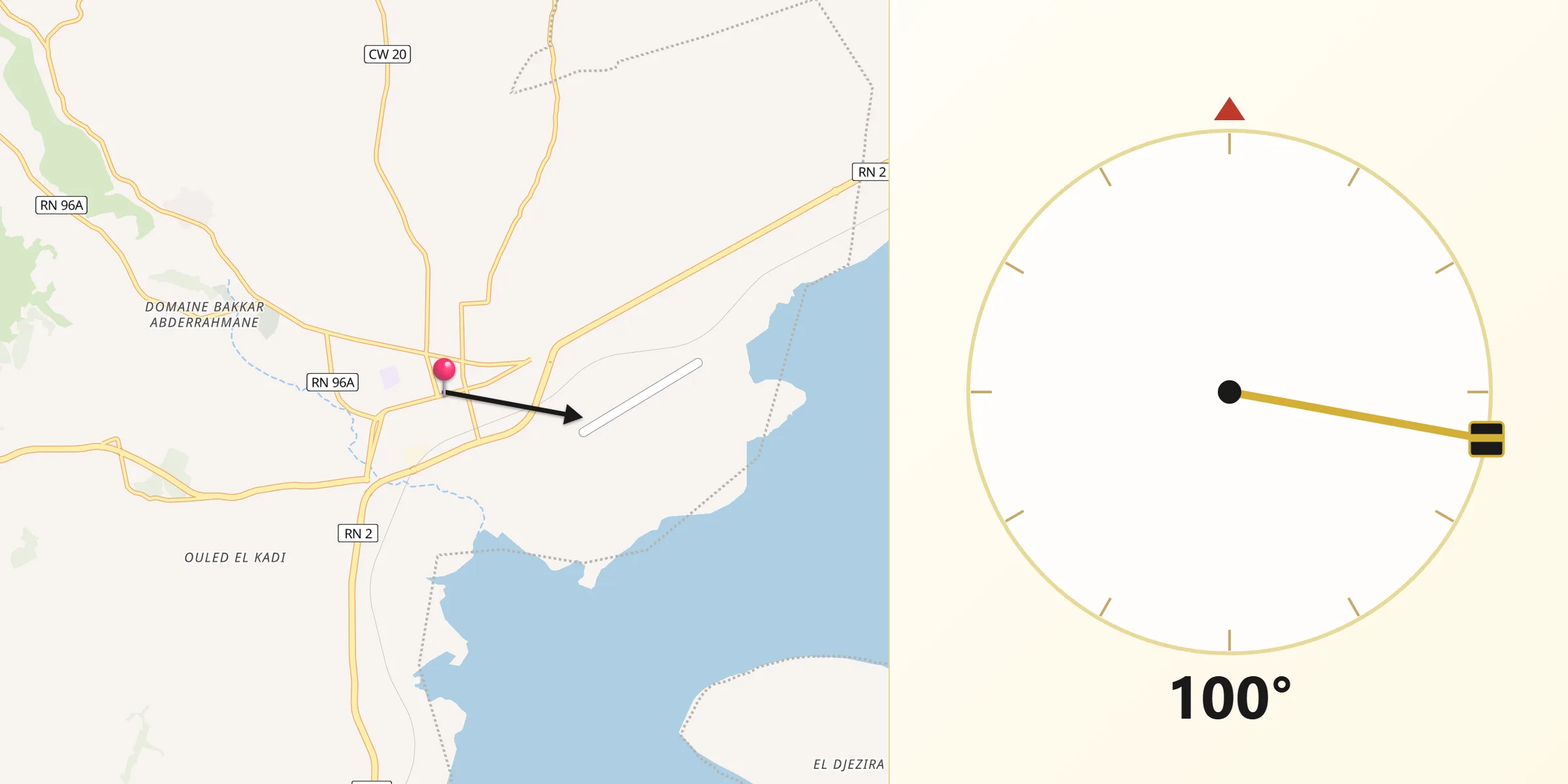 Direction vers la Qibla depuis El Amria