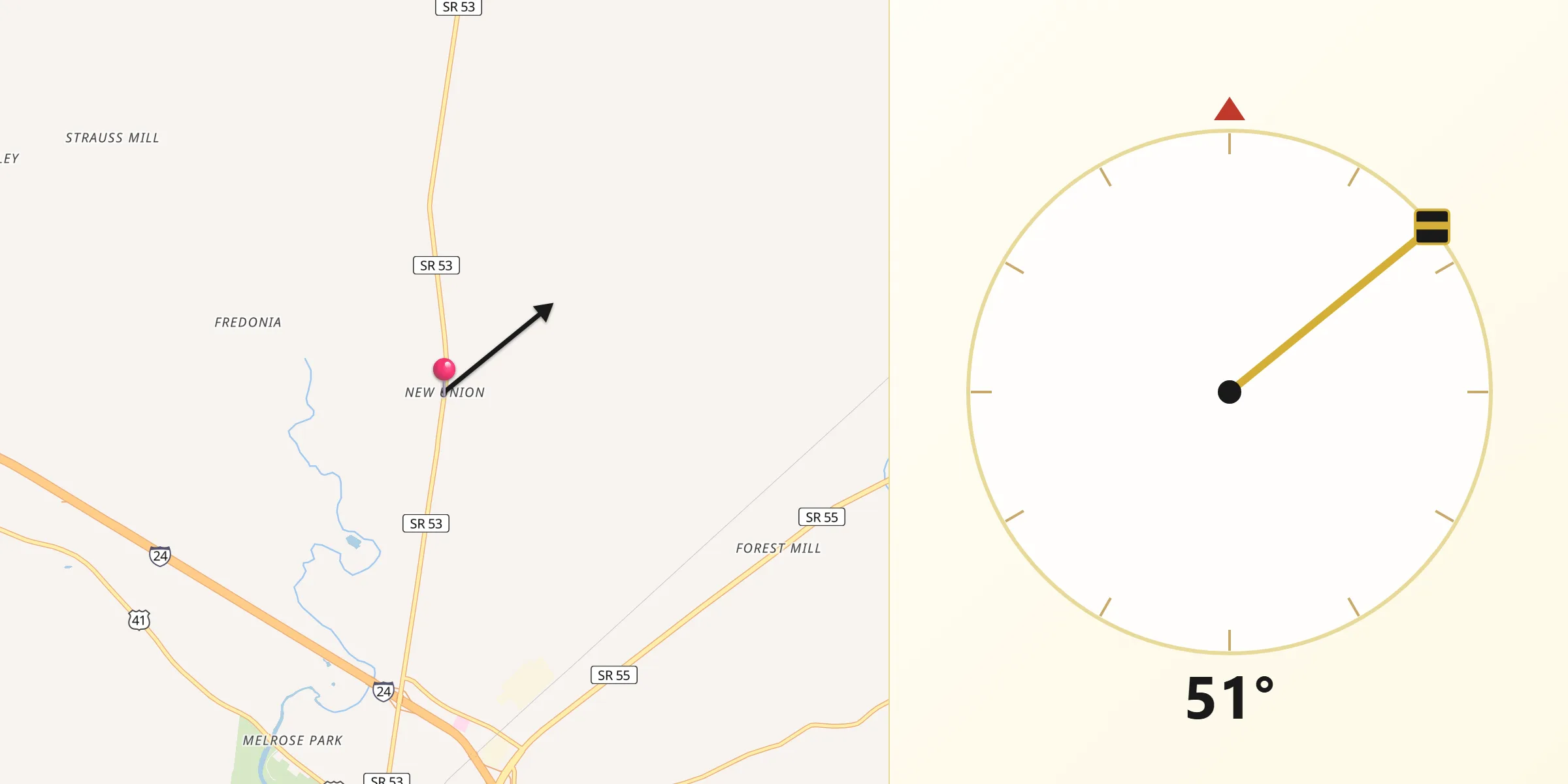 Qibla Direction from New Union