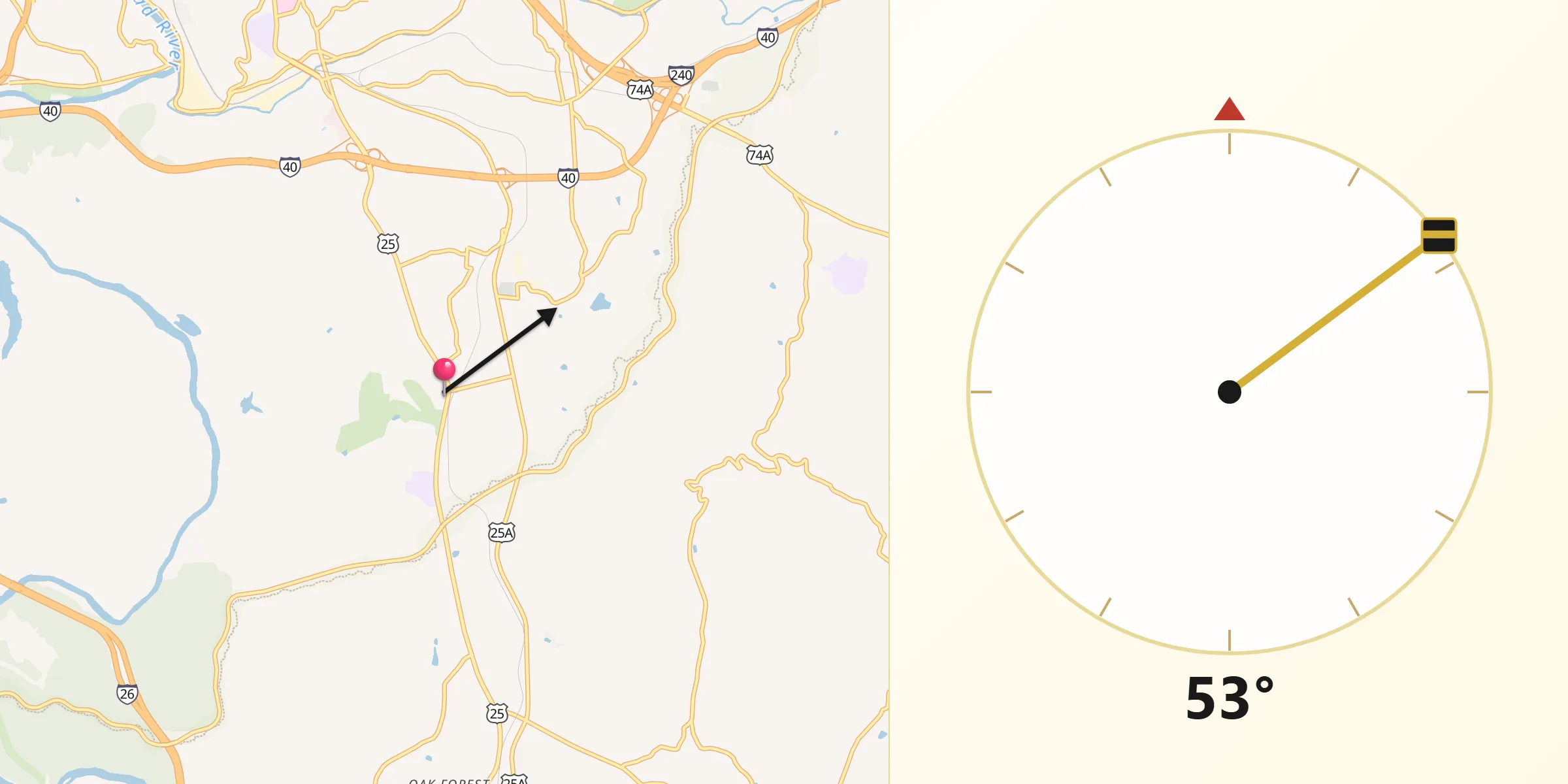 Qibla Direction from Biltmore Forest