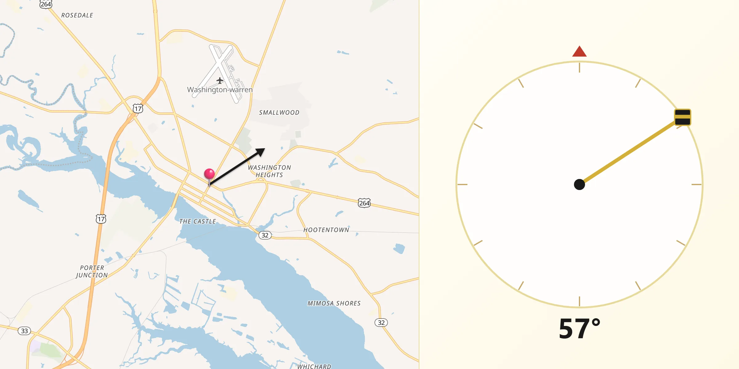 Direction vers la Qibla depuis Washington