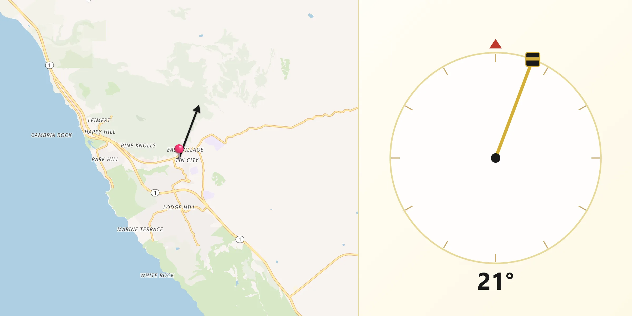 Qibla Direction from Cambria