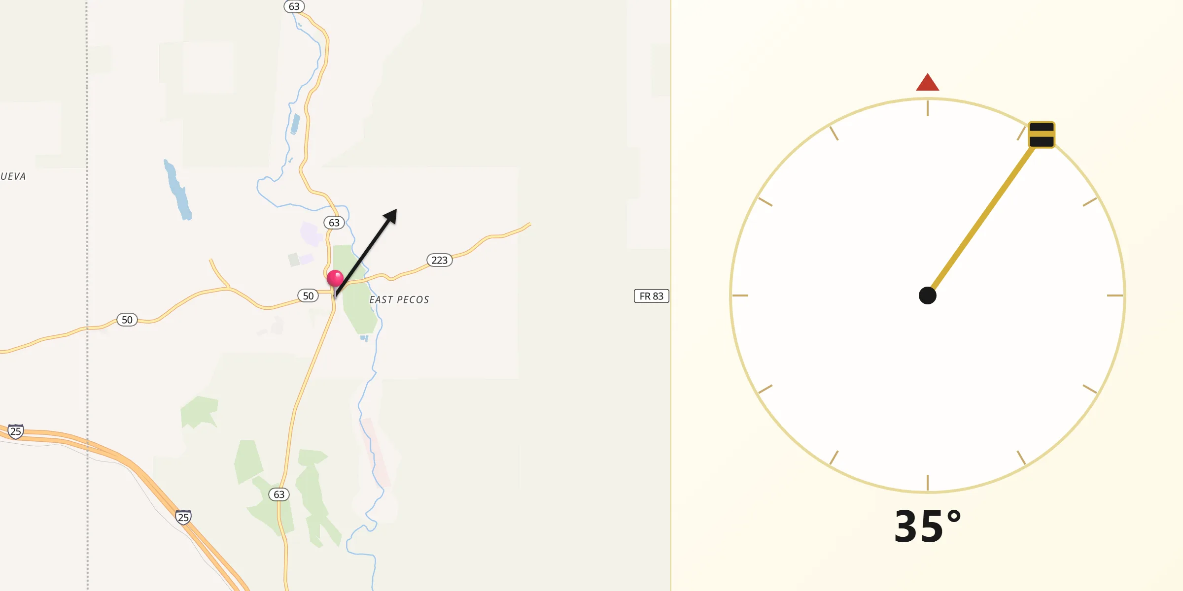 Qibla Direction from Pecos