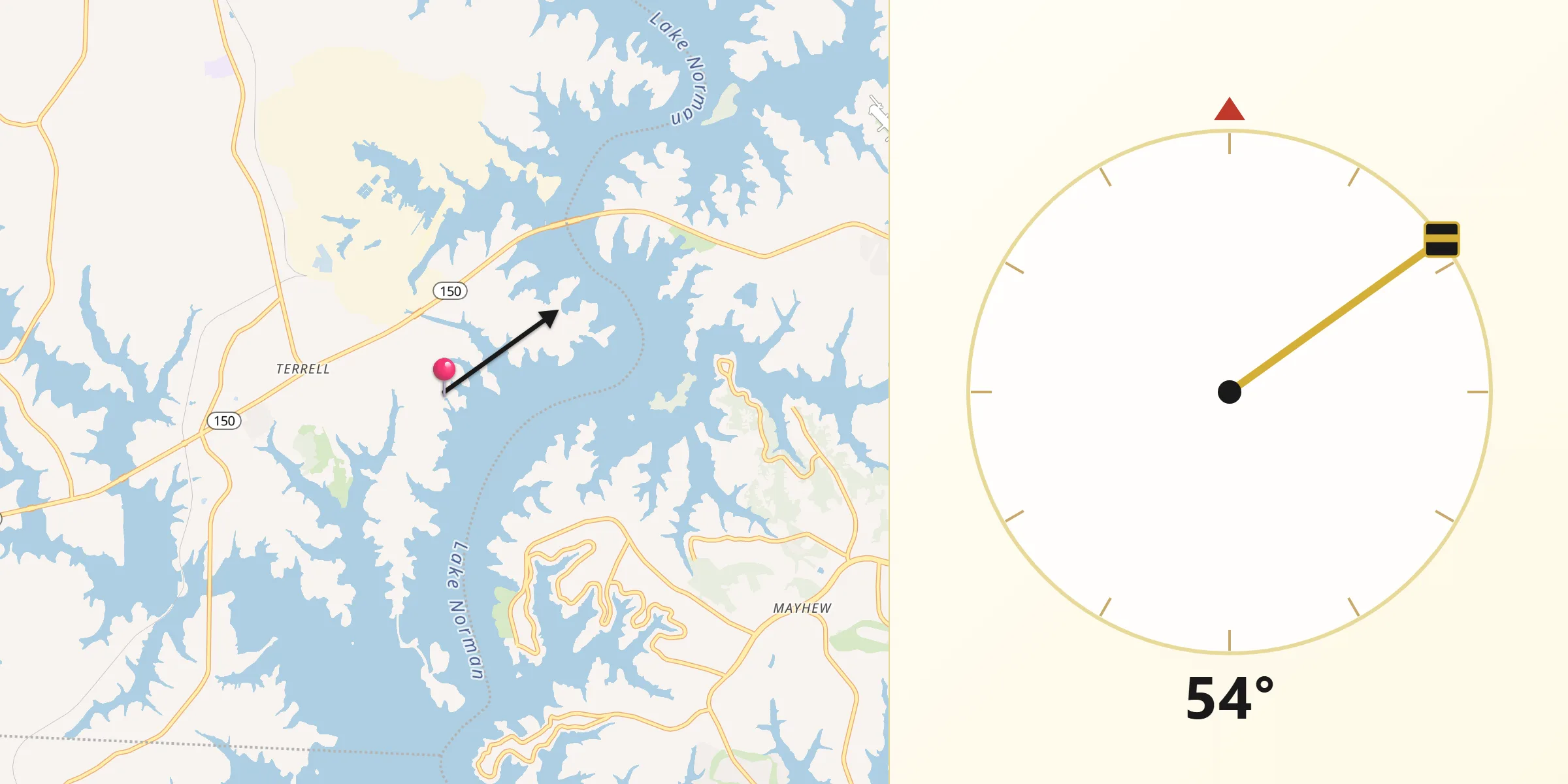 Qibla Direction from Lake Norman of Catawba