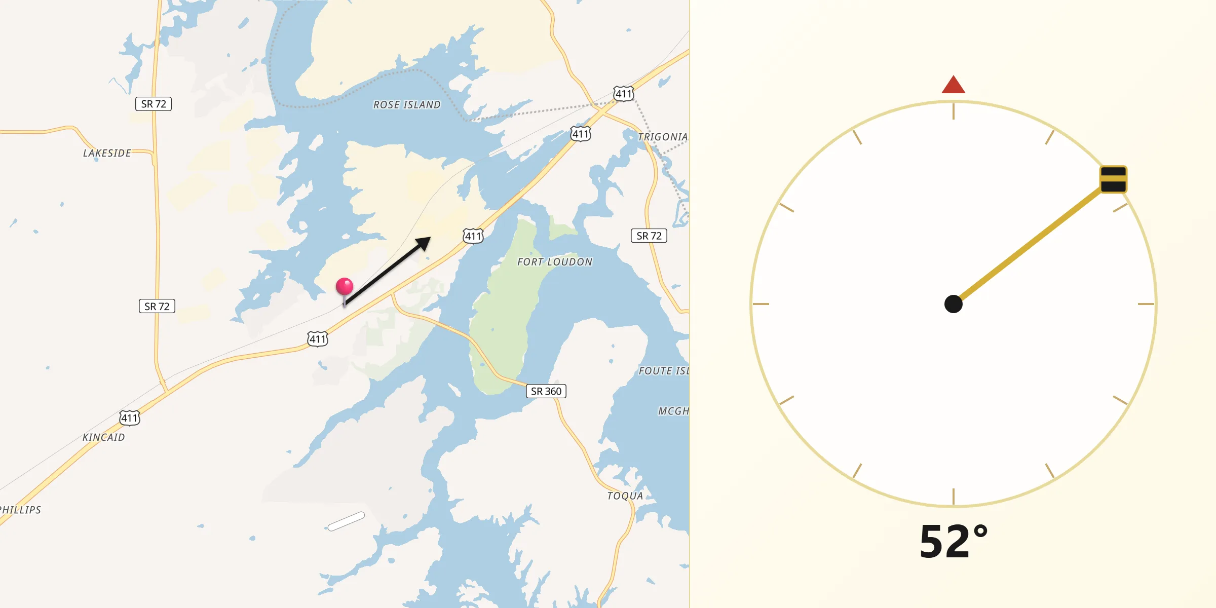 Qibla Direction from Vonore