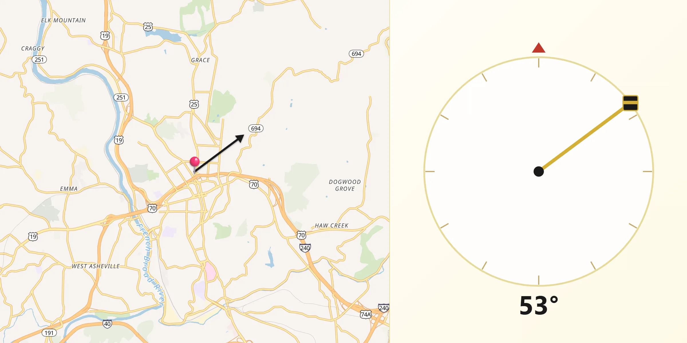 Qibla Direction from Asheville