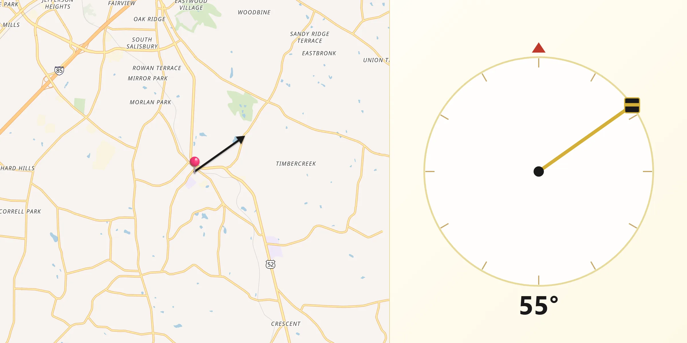 Qibla Direction from Granite Quarry