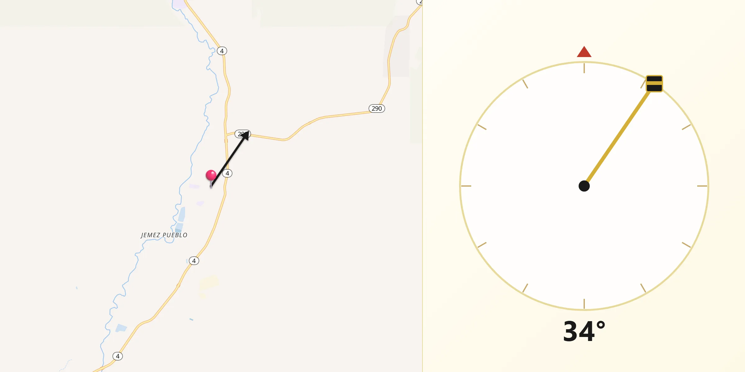 Qibla Direction from Jemez Pueblo