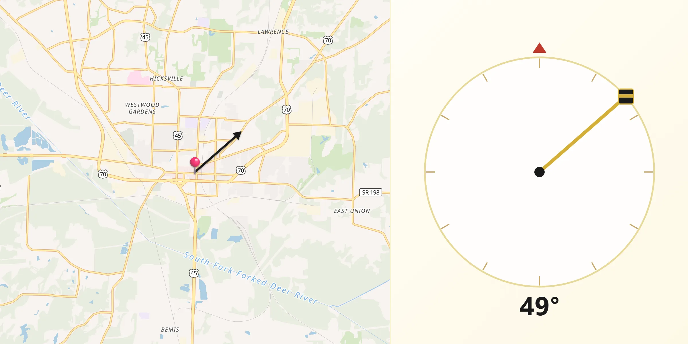 Dirección de la Qibla desde Jackson