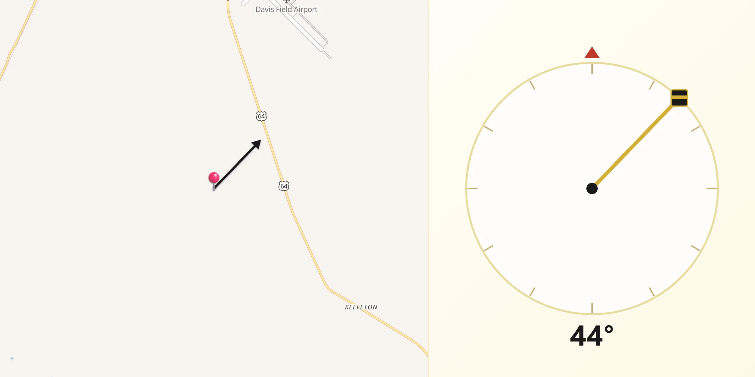 Qibla Direction from Muskogee County