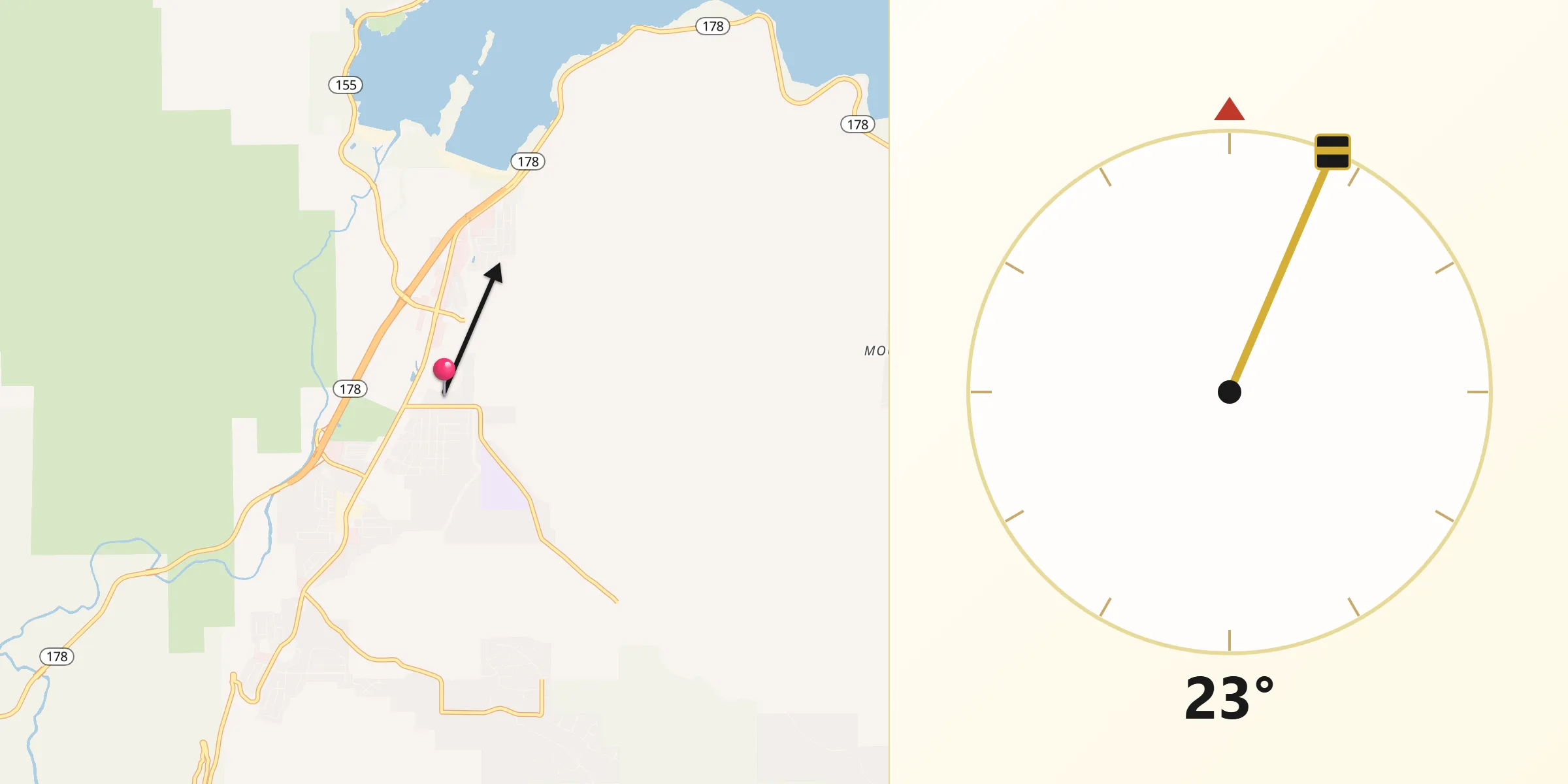 Qibla Direction from Lake Isabella