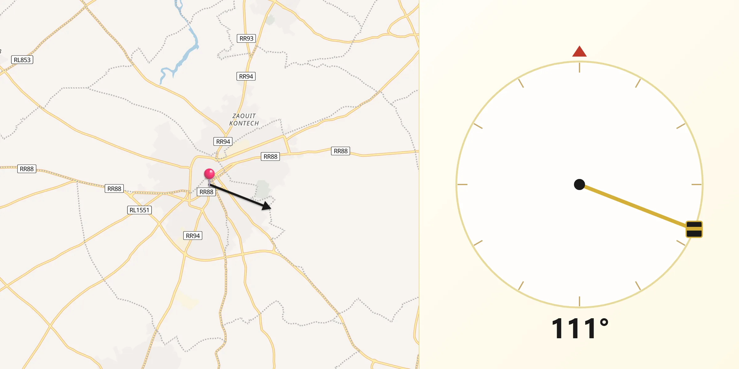 Direction vers la Qibla depuis Djemmal