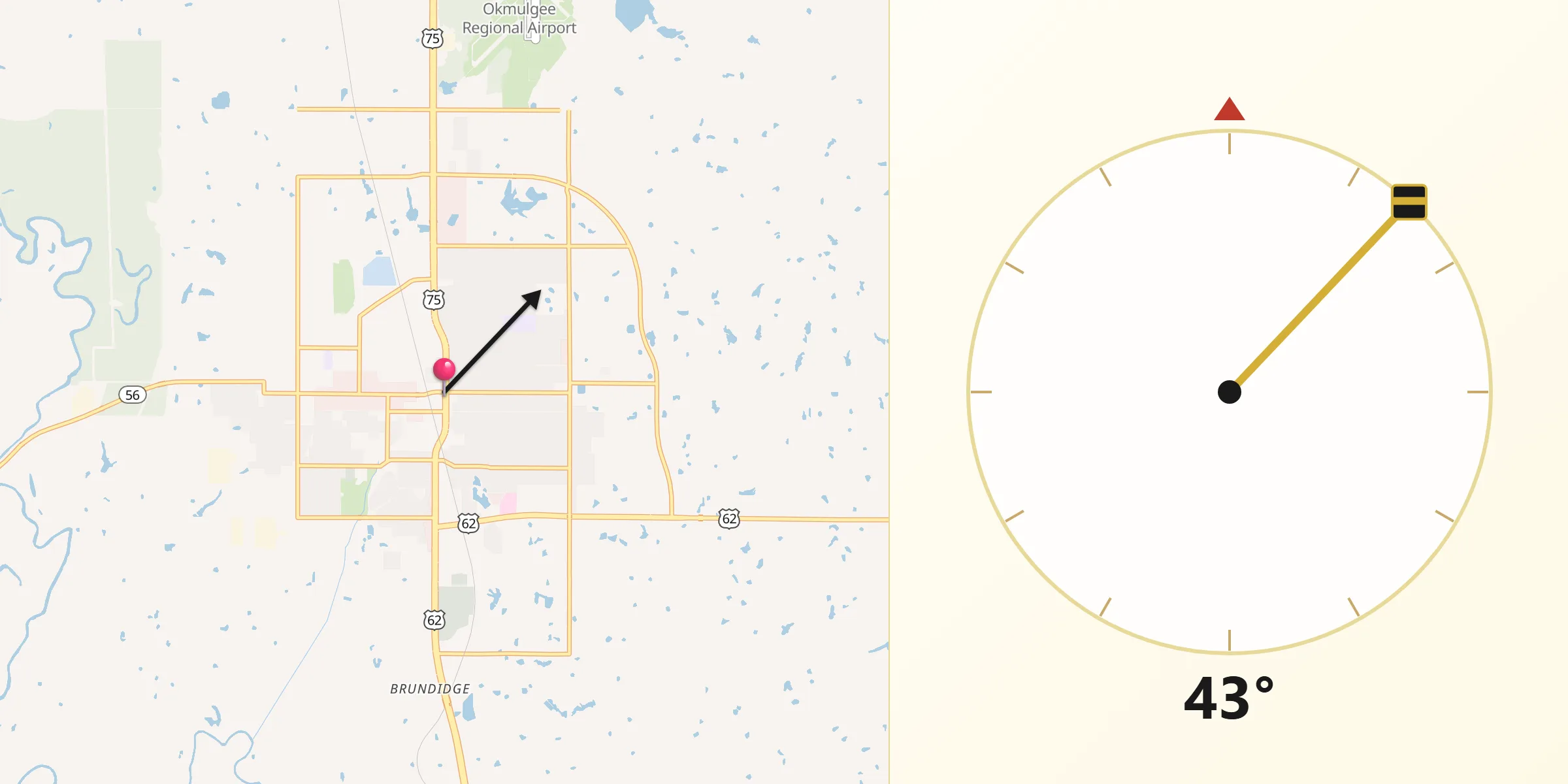 Qibla Direction from Okmulgee