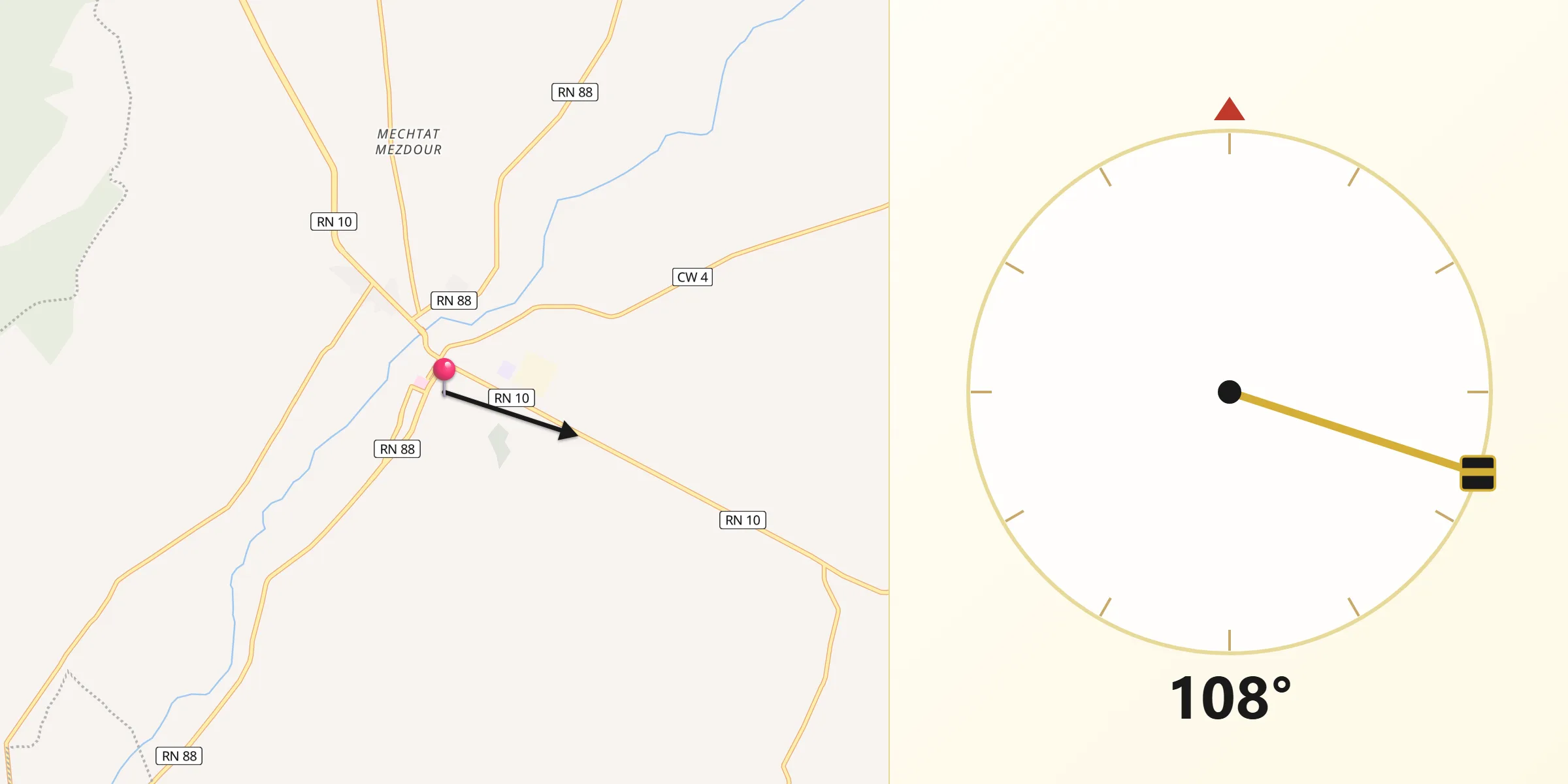 Direction vers la Qibla depuis Meskiana