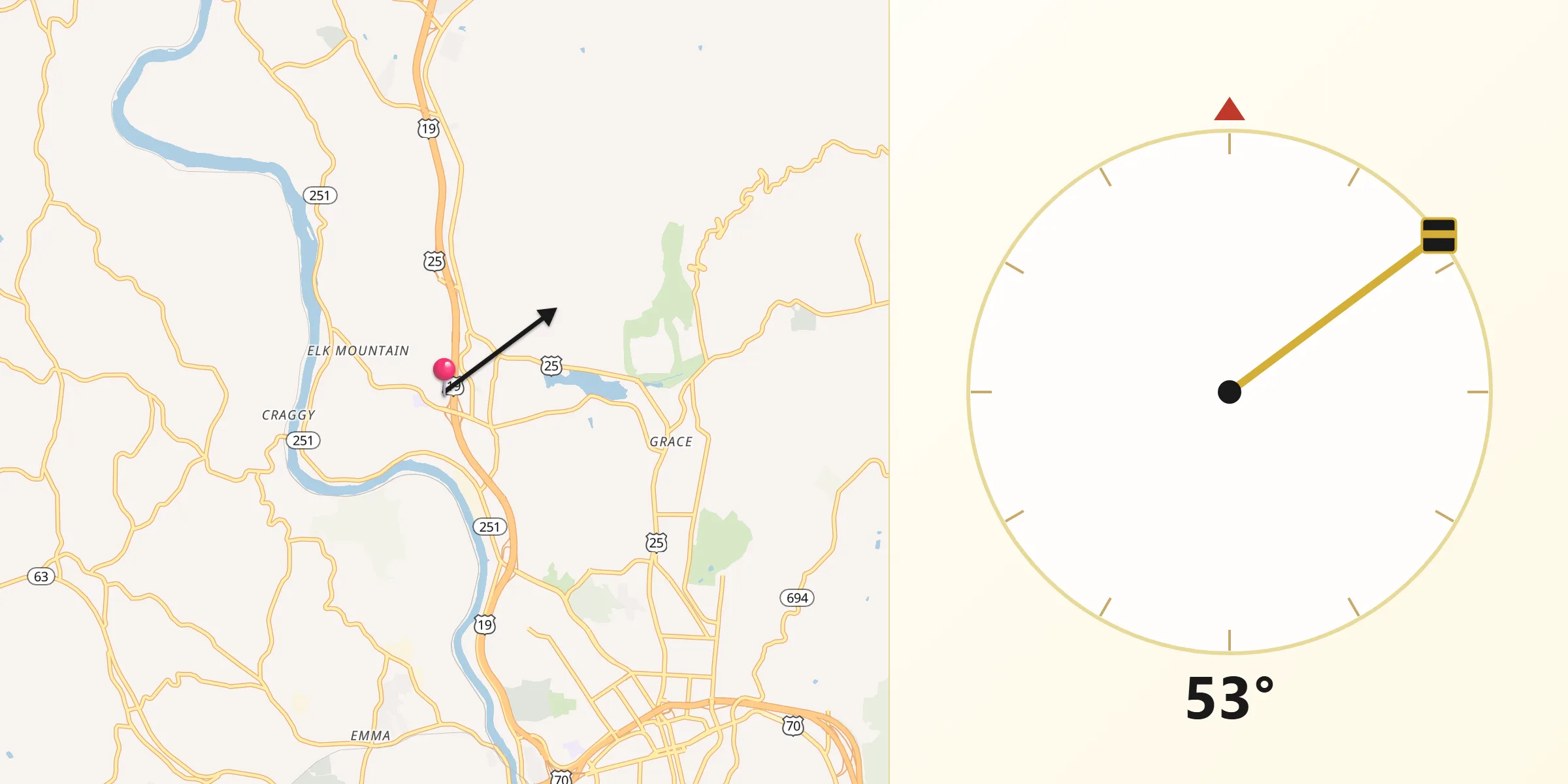 Qibla Direction from Woodfin