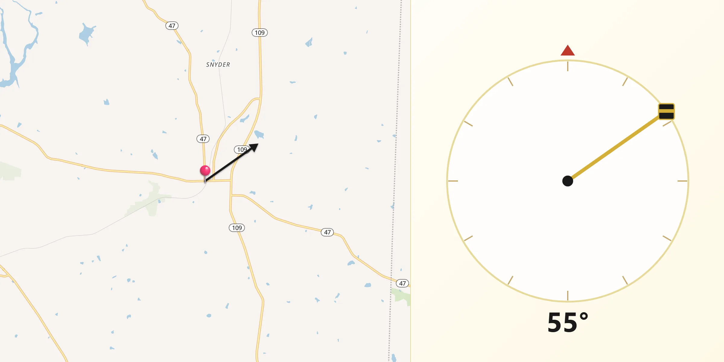 Dirección de la Qibla desde Denton