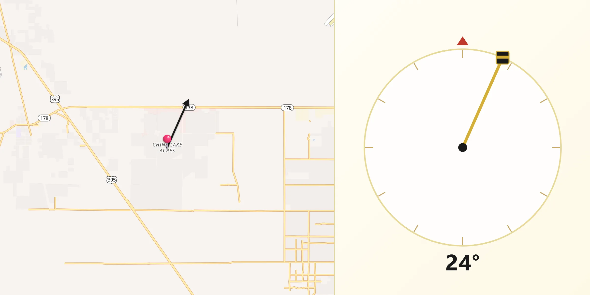 Qibla Direction from China Lake Acres