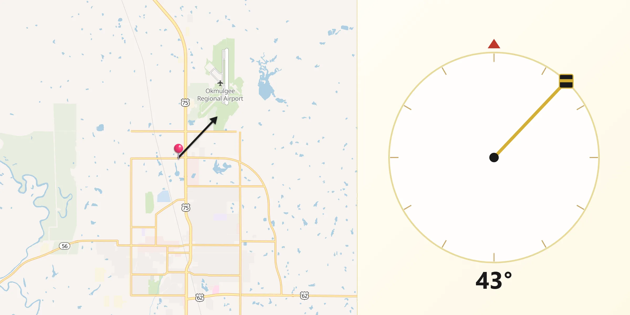 Qibla Direction from Okmulgee County