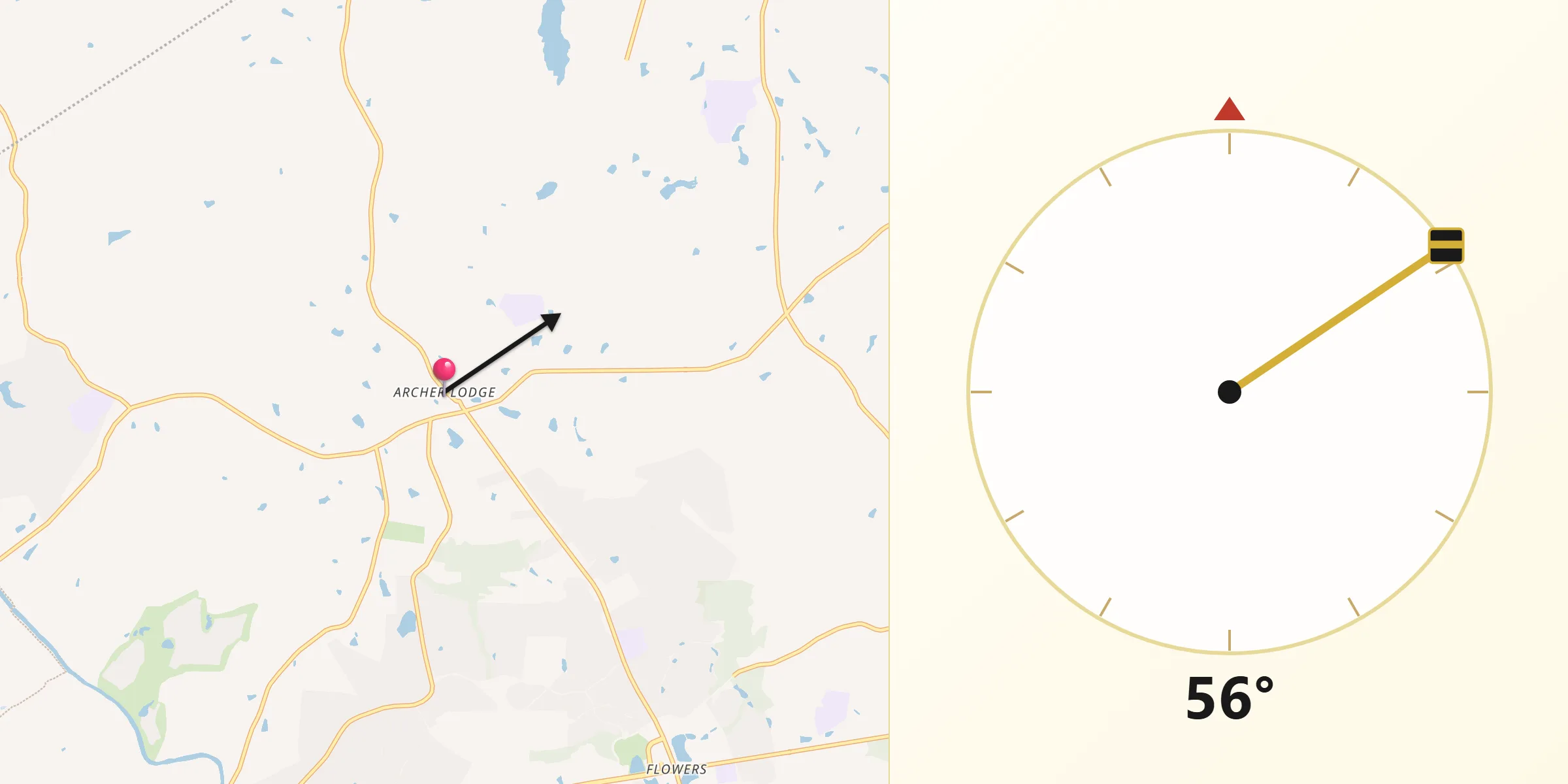 Qibla Direction from Archer Lodge