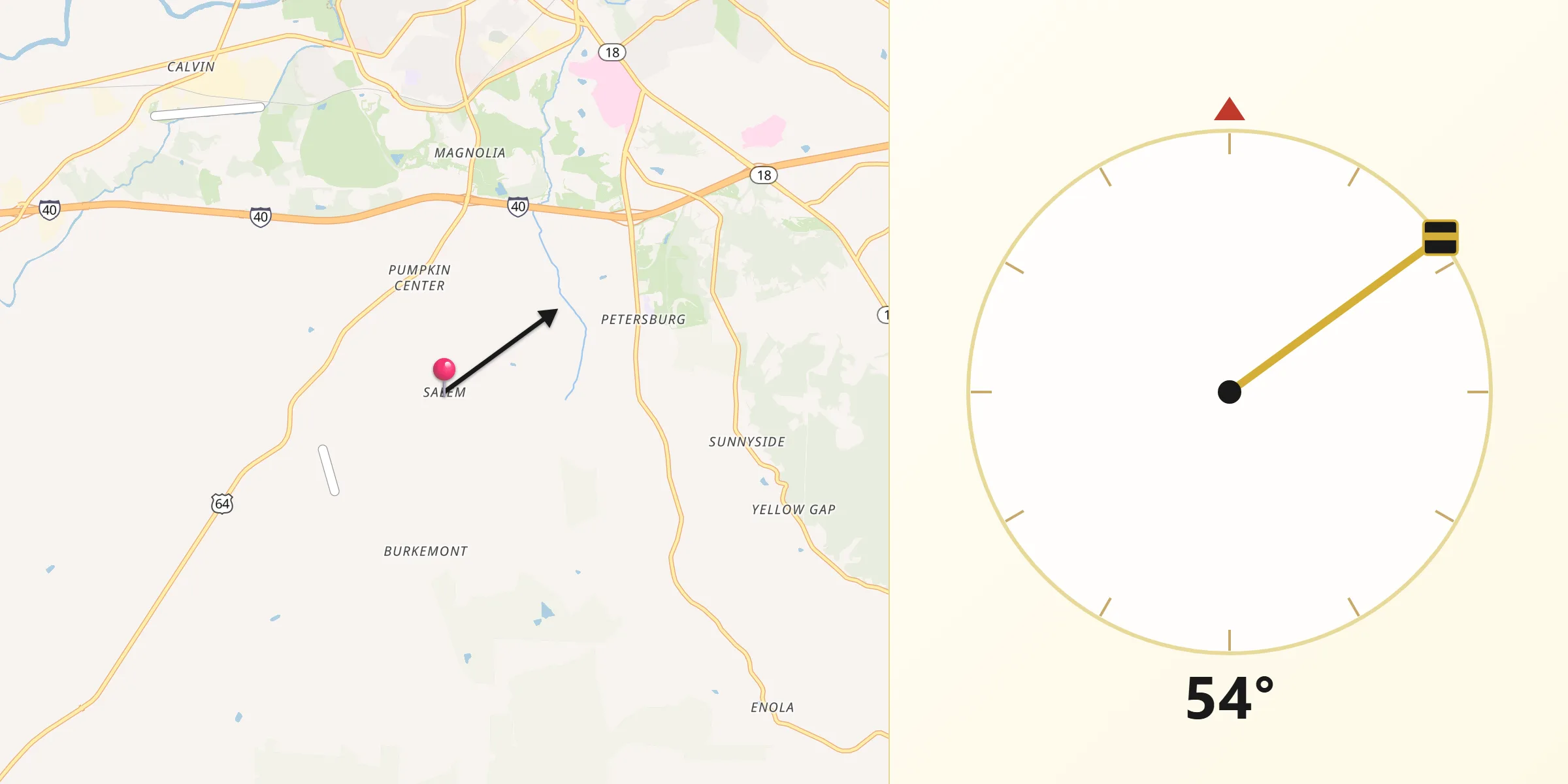 Dirección de la Qibla desde Salem