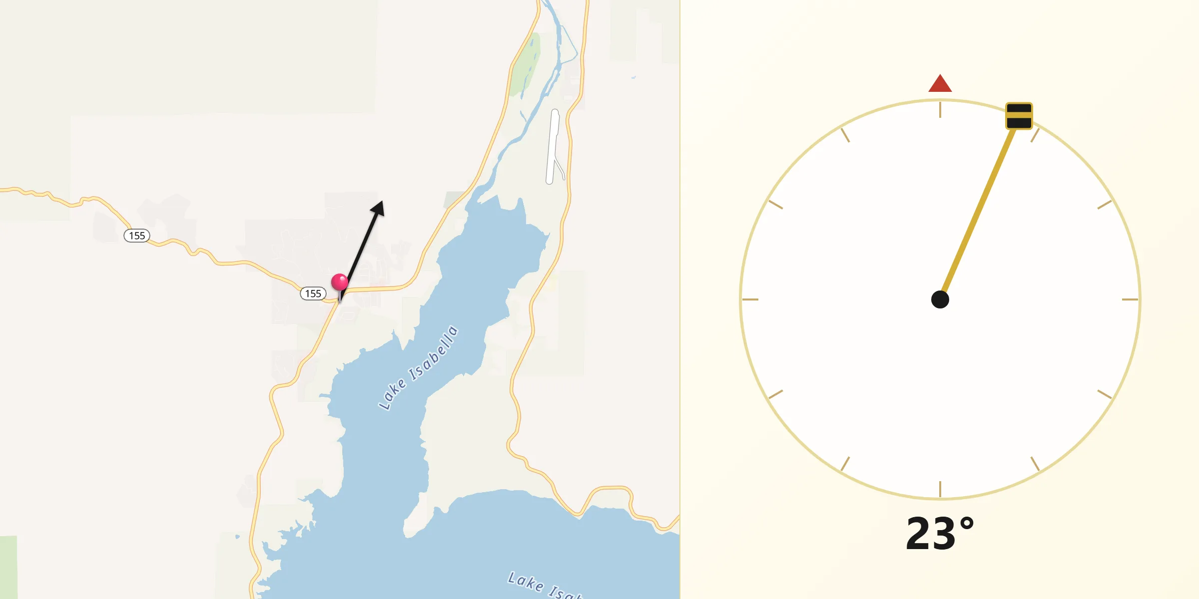 Qibla Direction from Wofford Heights
