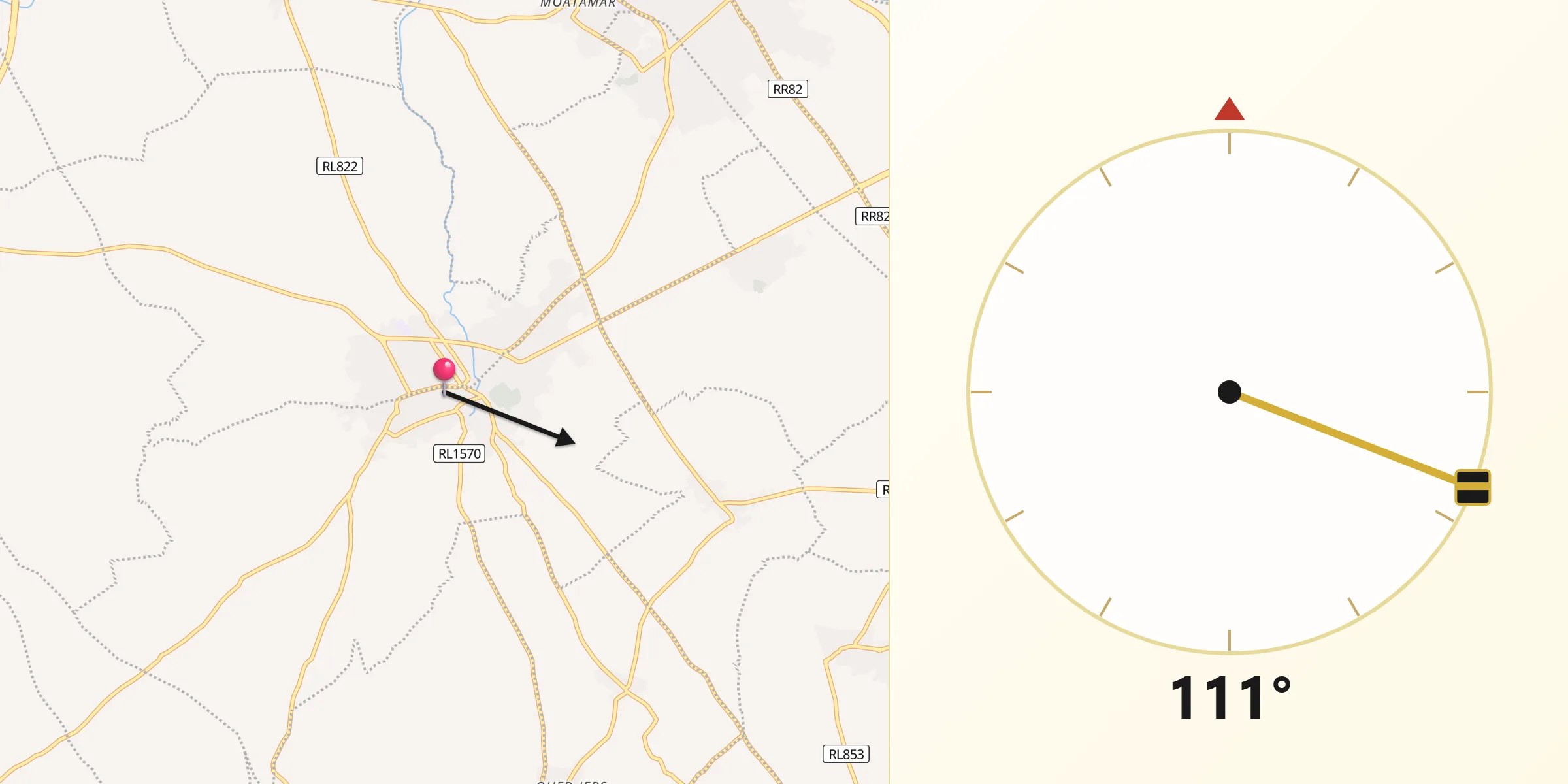 Direction vers la Qibla depuis Ouardenine