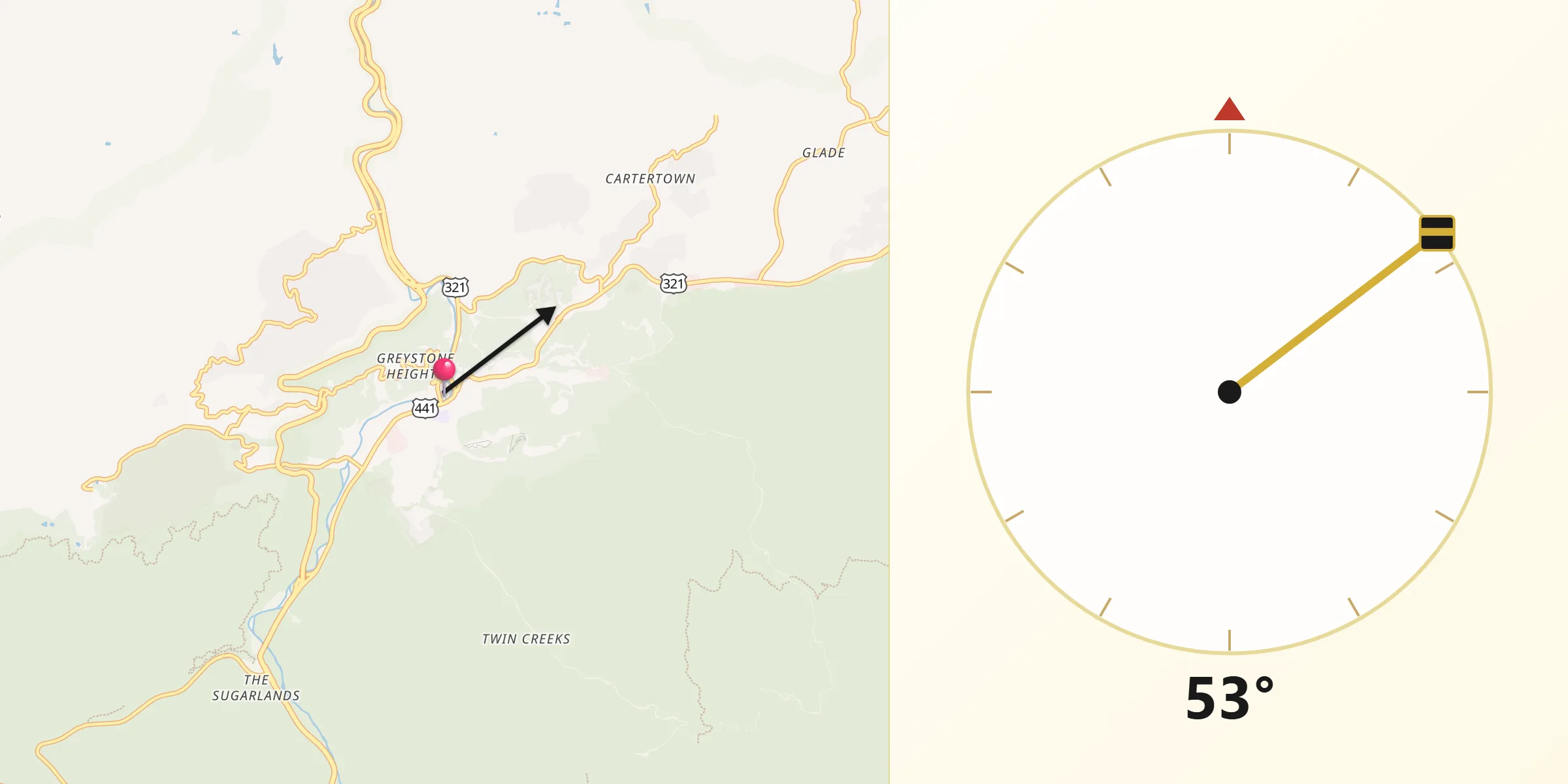 Qibla Direction from Gatlinburg