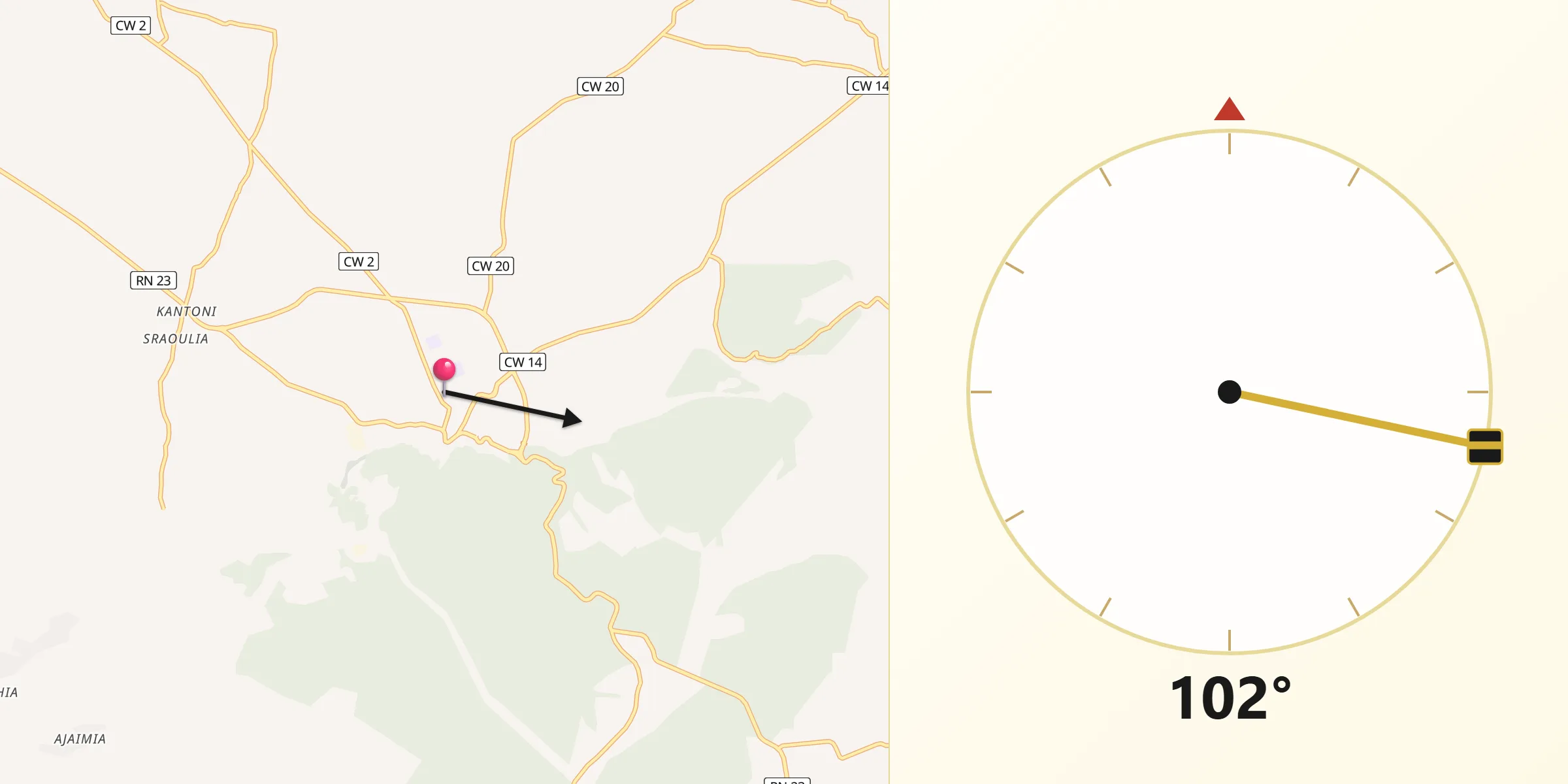 Direction vers la Qibla depuis Zemoura