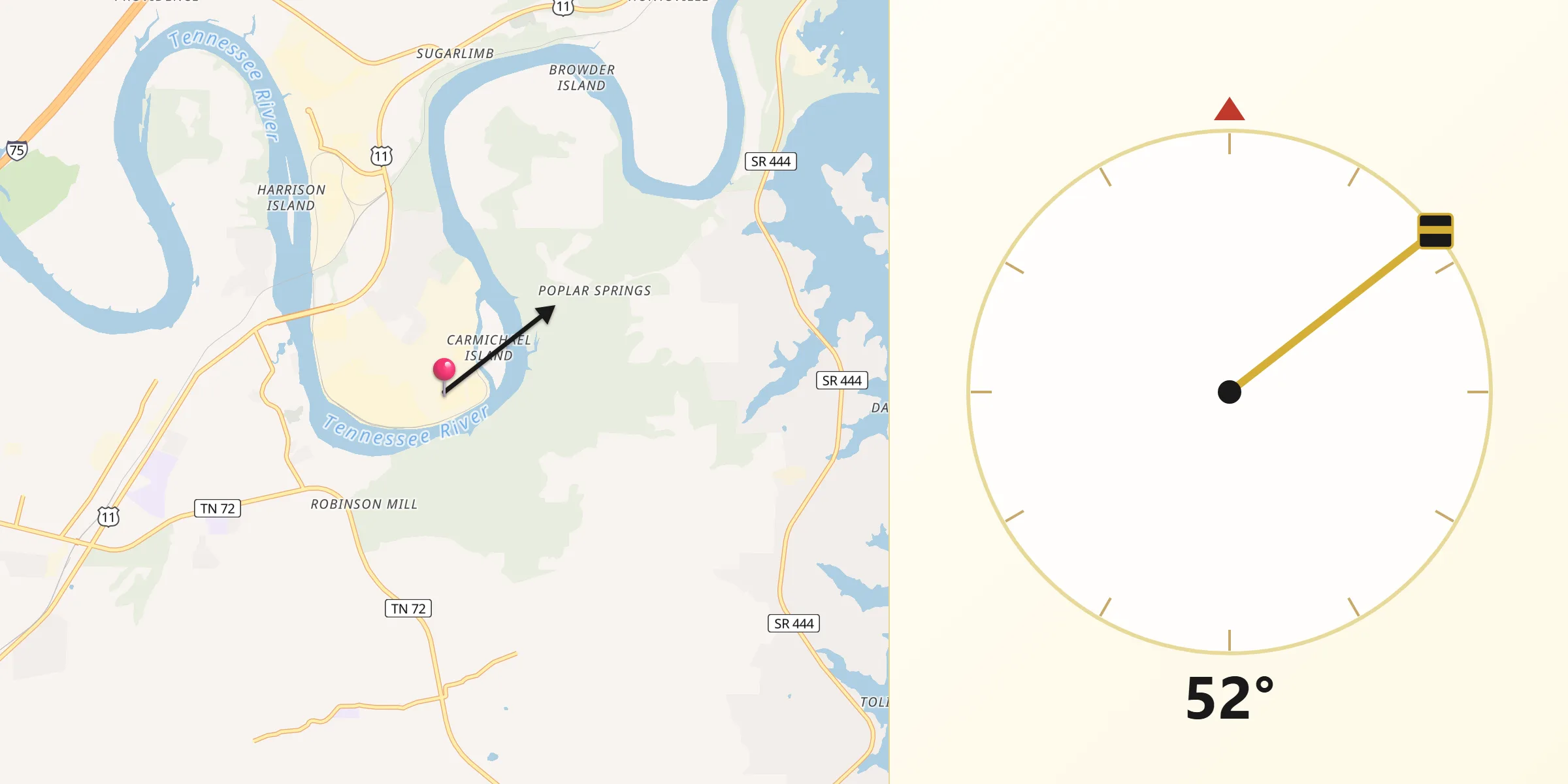 Qibla Direction from Loudon County