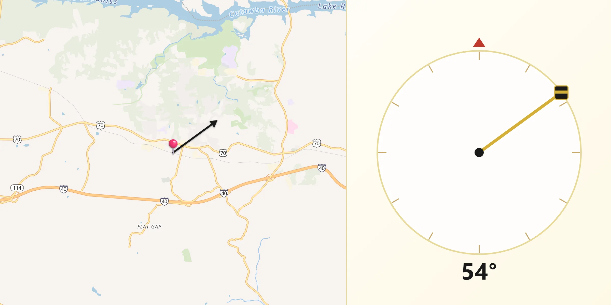 Qibla Direction from Valdese