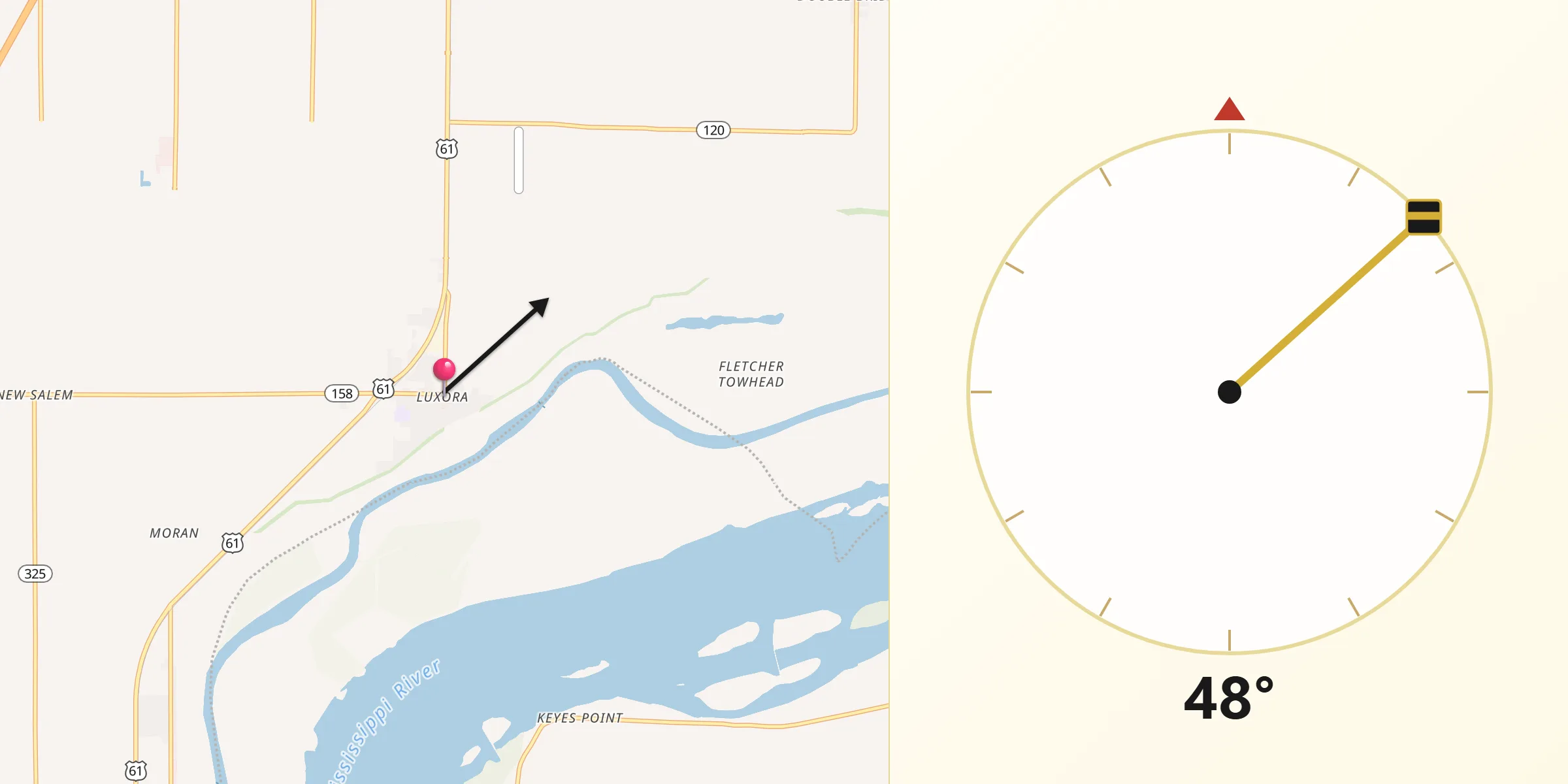 Qibla Direction from Luxora