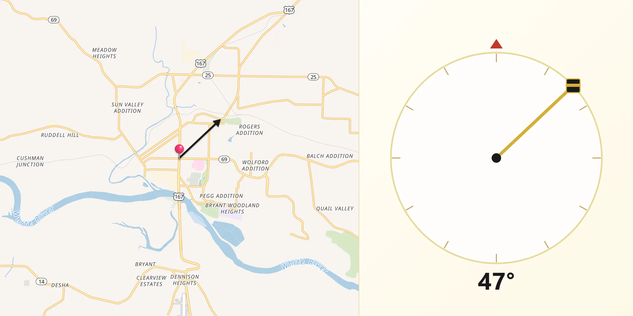 Qibla Direction from Batesville