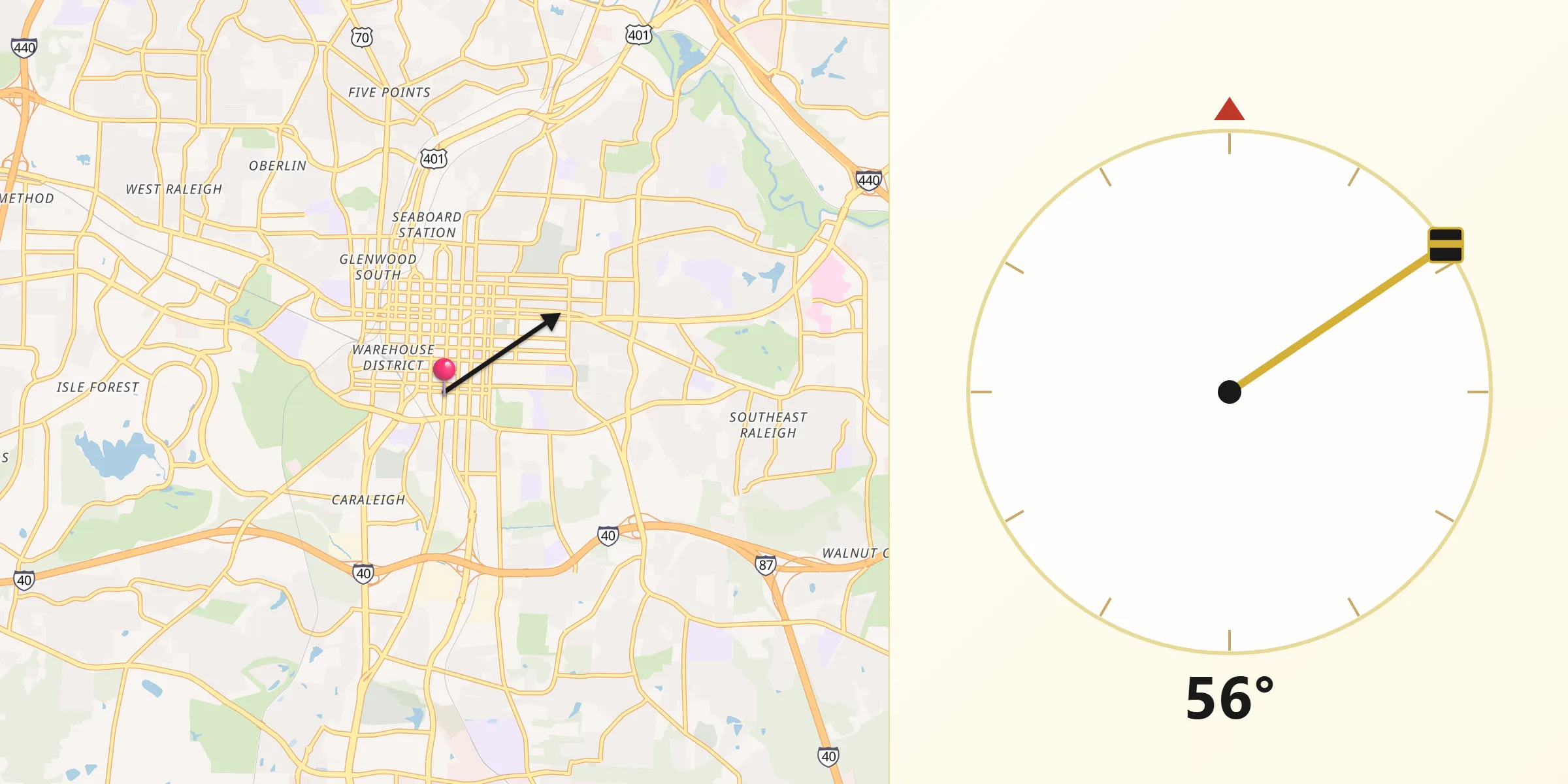 Direzione della Qibla da Raleigh