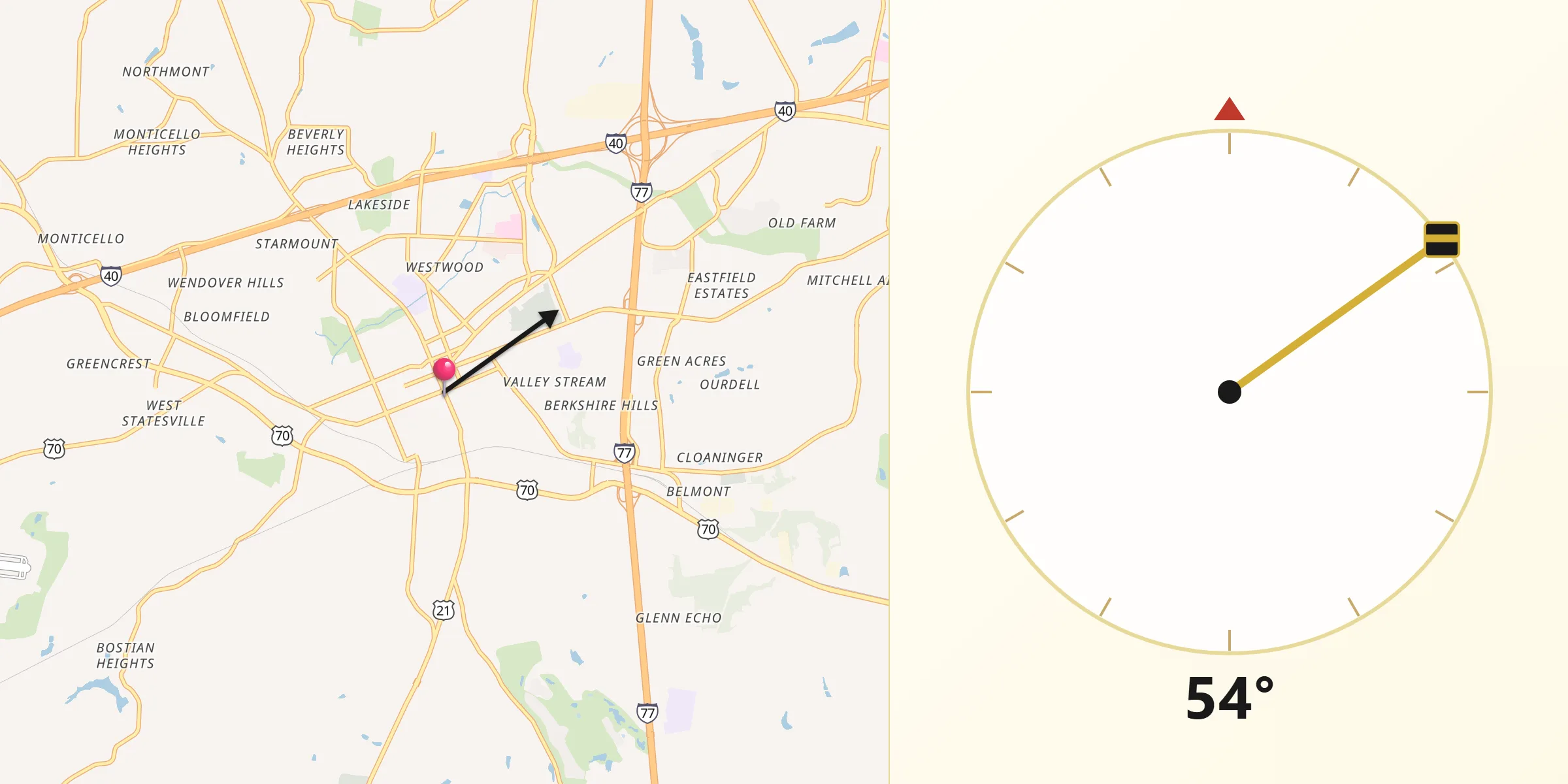 Qibla Direction from Statesville