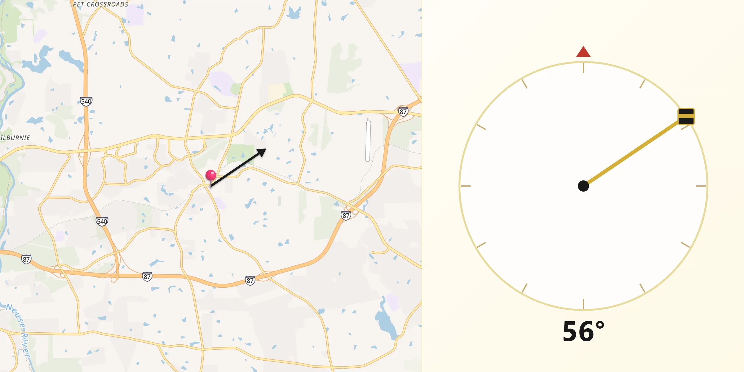 Qibla Direction from Knightdale