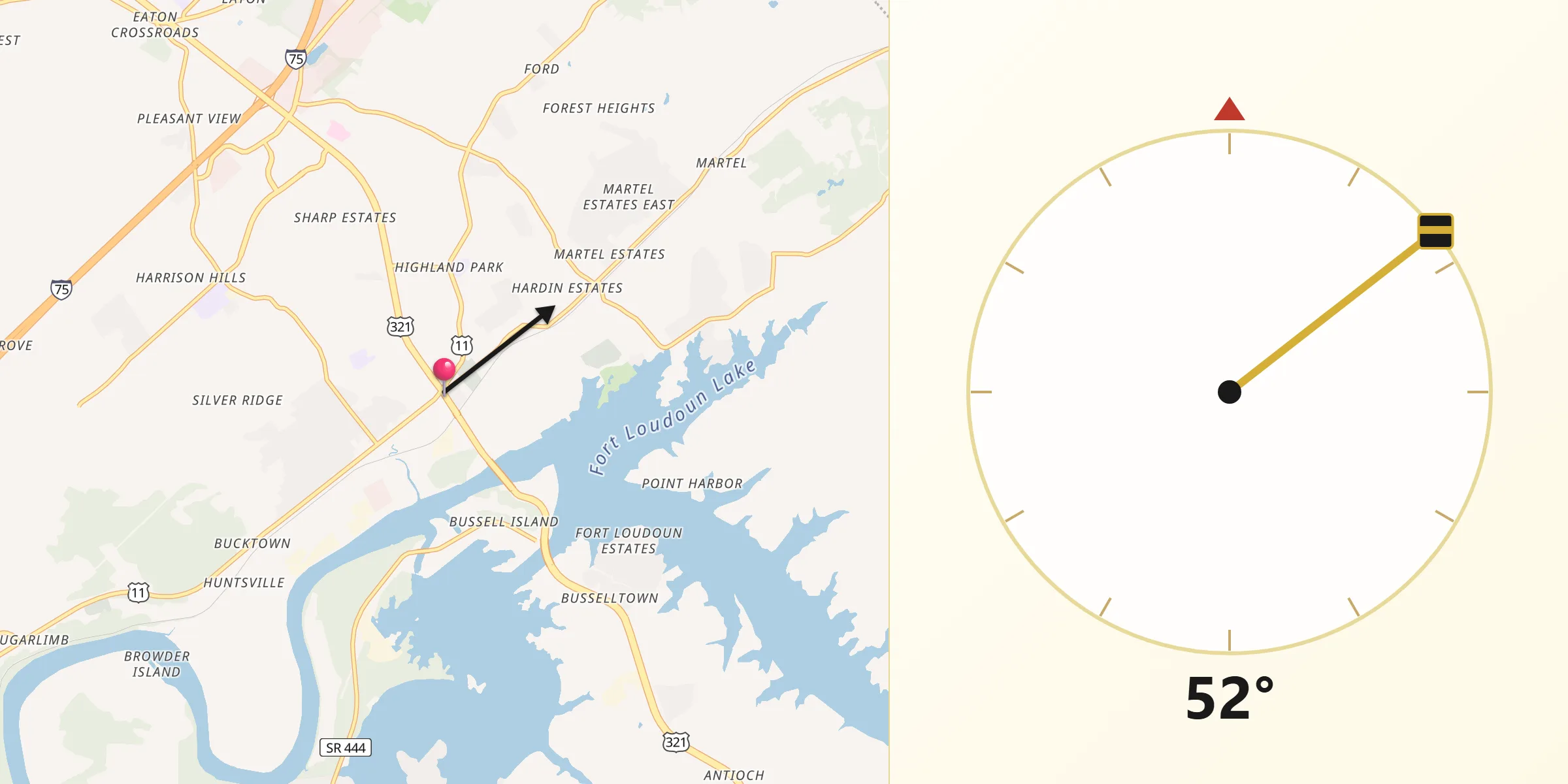 Qibla Direction from Lenoir City